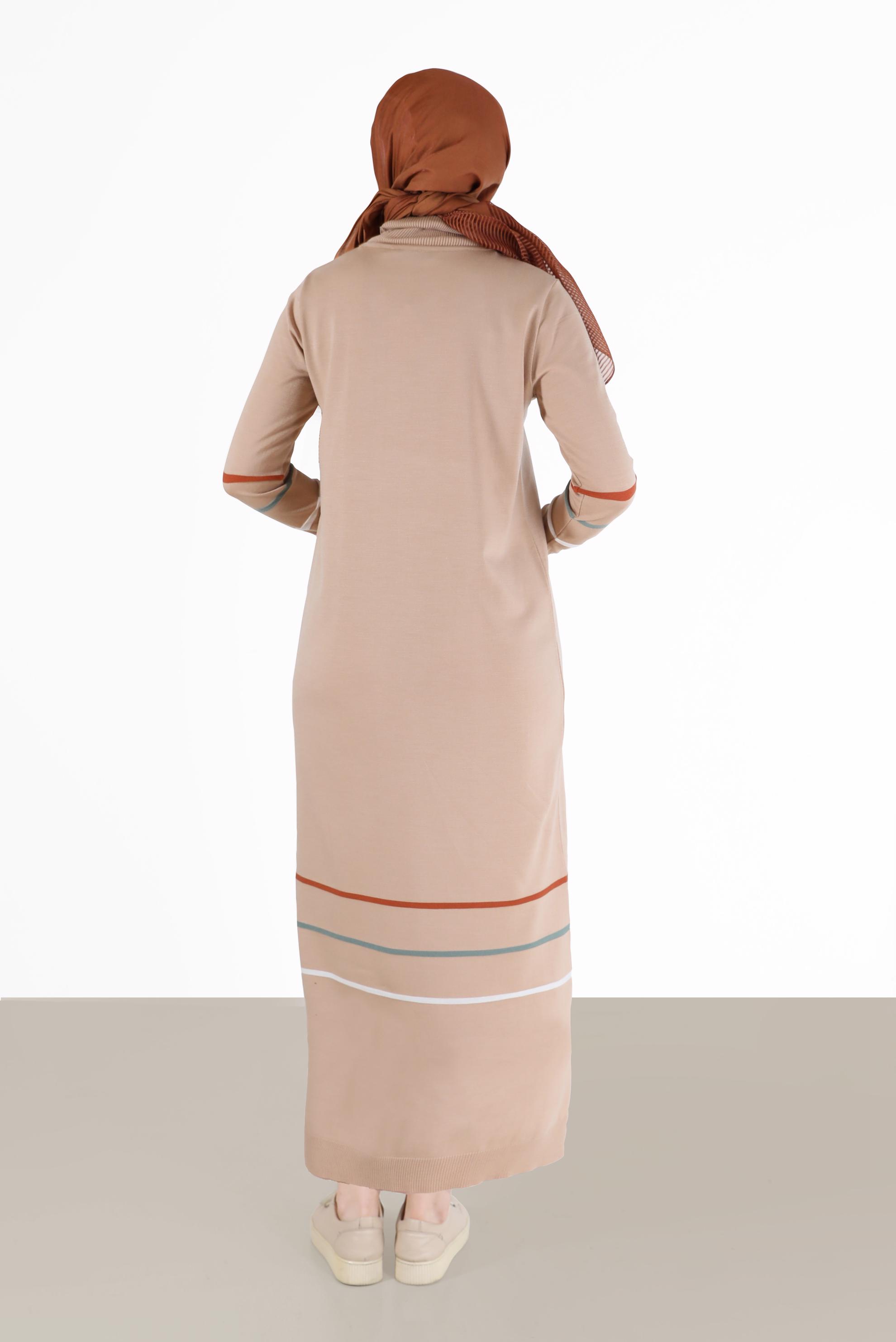 Hijab clothing BEIGE STRIPE DETAIL KNITWEAR TUNIC 42024 