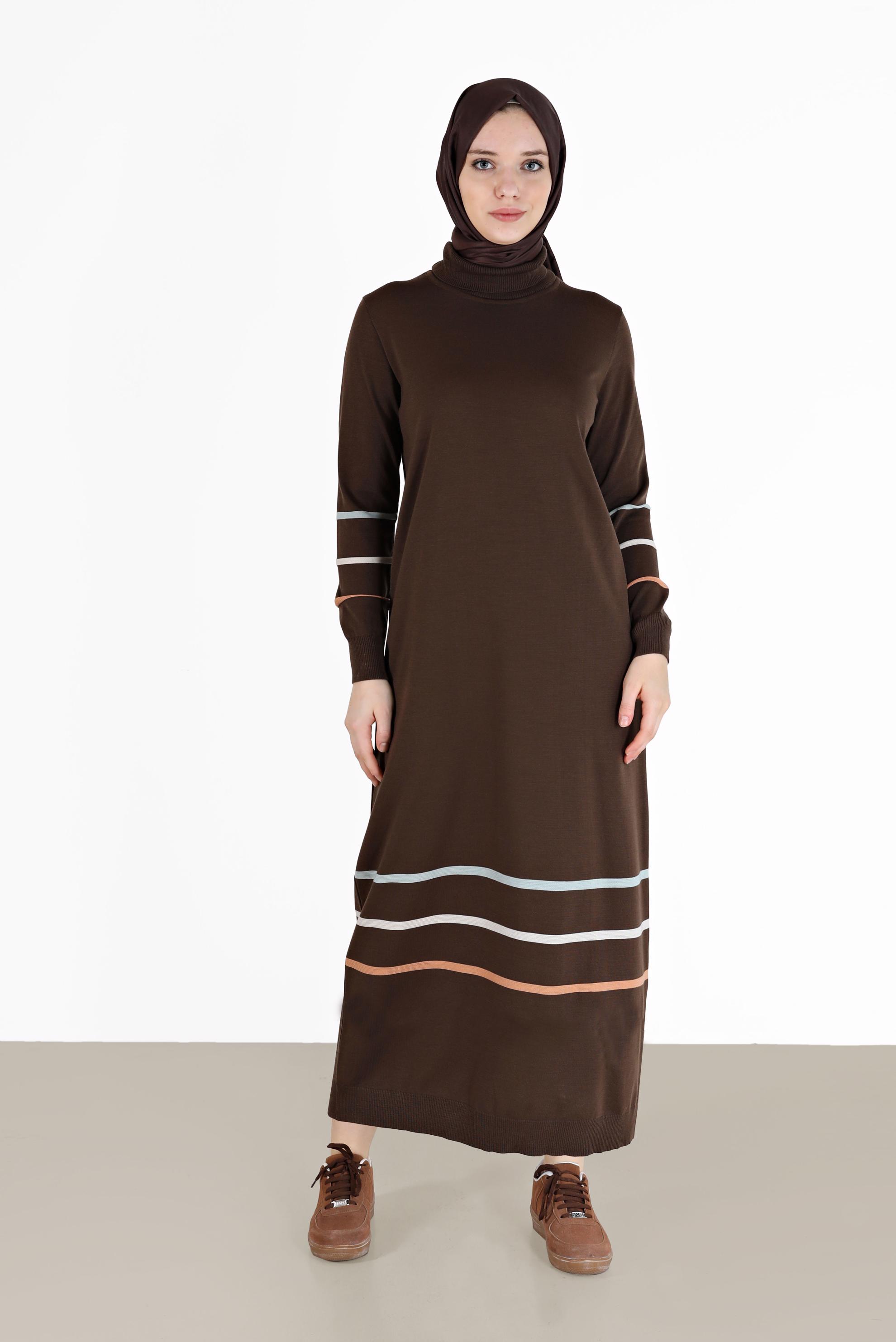 Hijab clothing BROWN STRIPE DETAIL KNITWEAR TUNIC 42024 