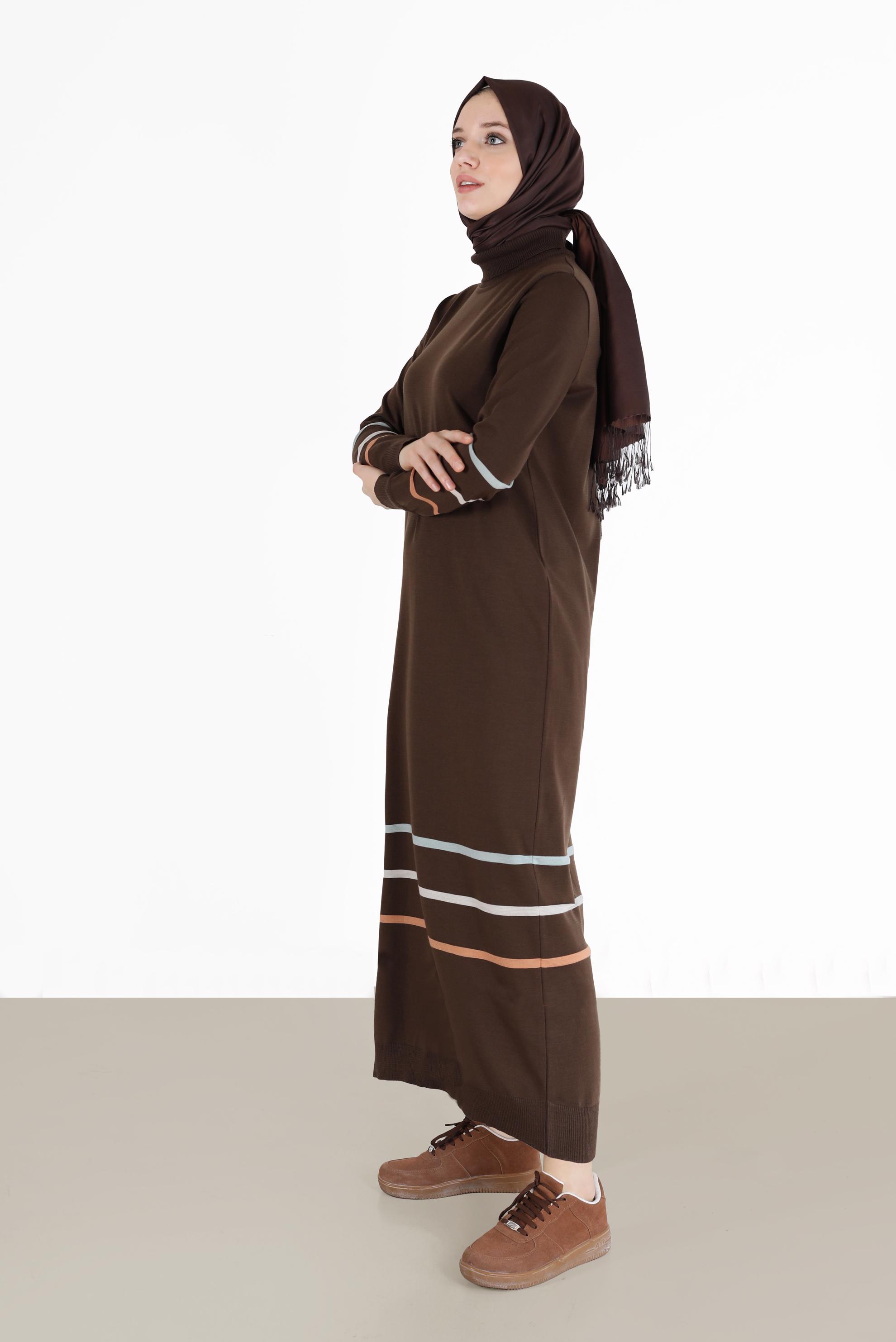 Hijab clothing BROWN STRIPE DETAIL KNITWEAR TUNIC 42024 