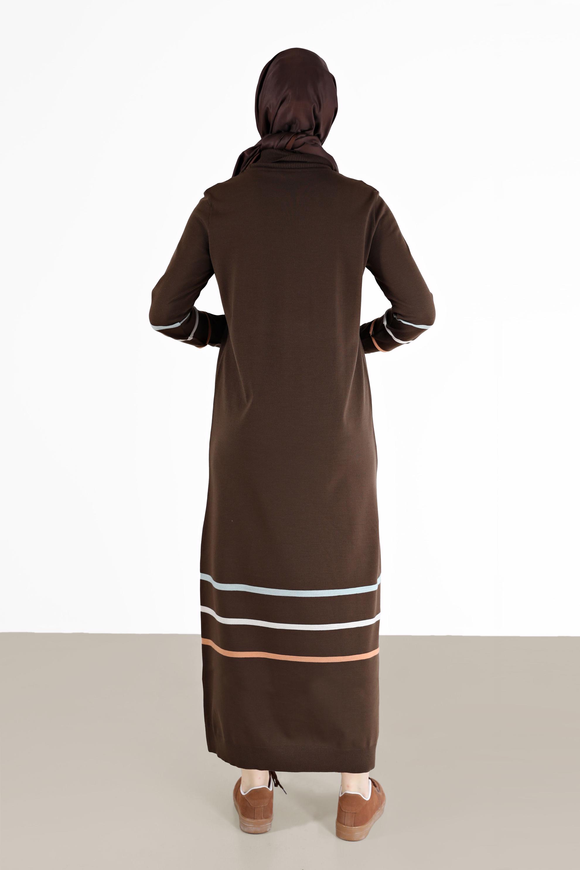 Hijab clothing BROWN STRIPE DETAIL KNITWEAR TUNIC 42024 