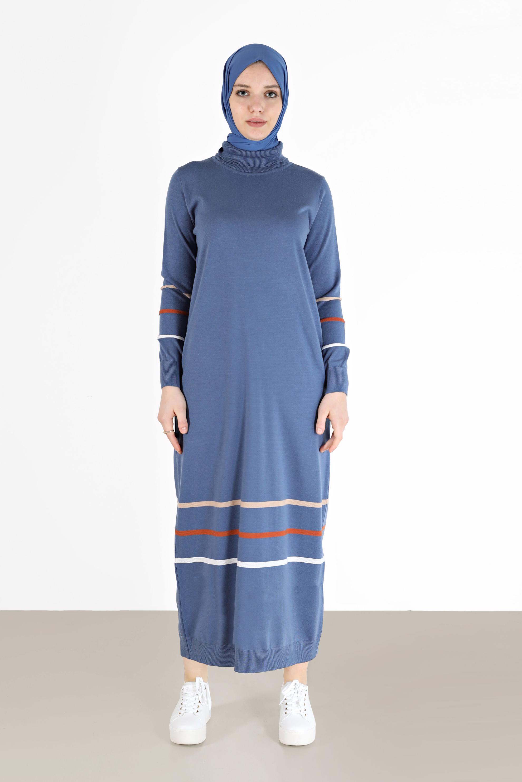 Hijab clothing NAVY BLUE STRIPE DETAIL KNITWEAR TUNIC 42024 