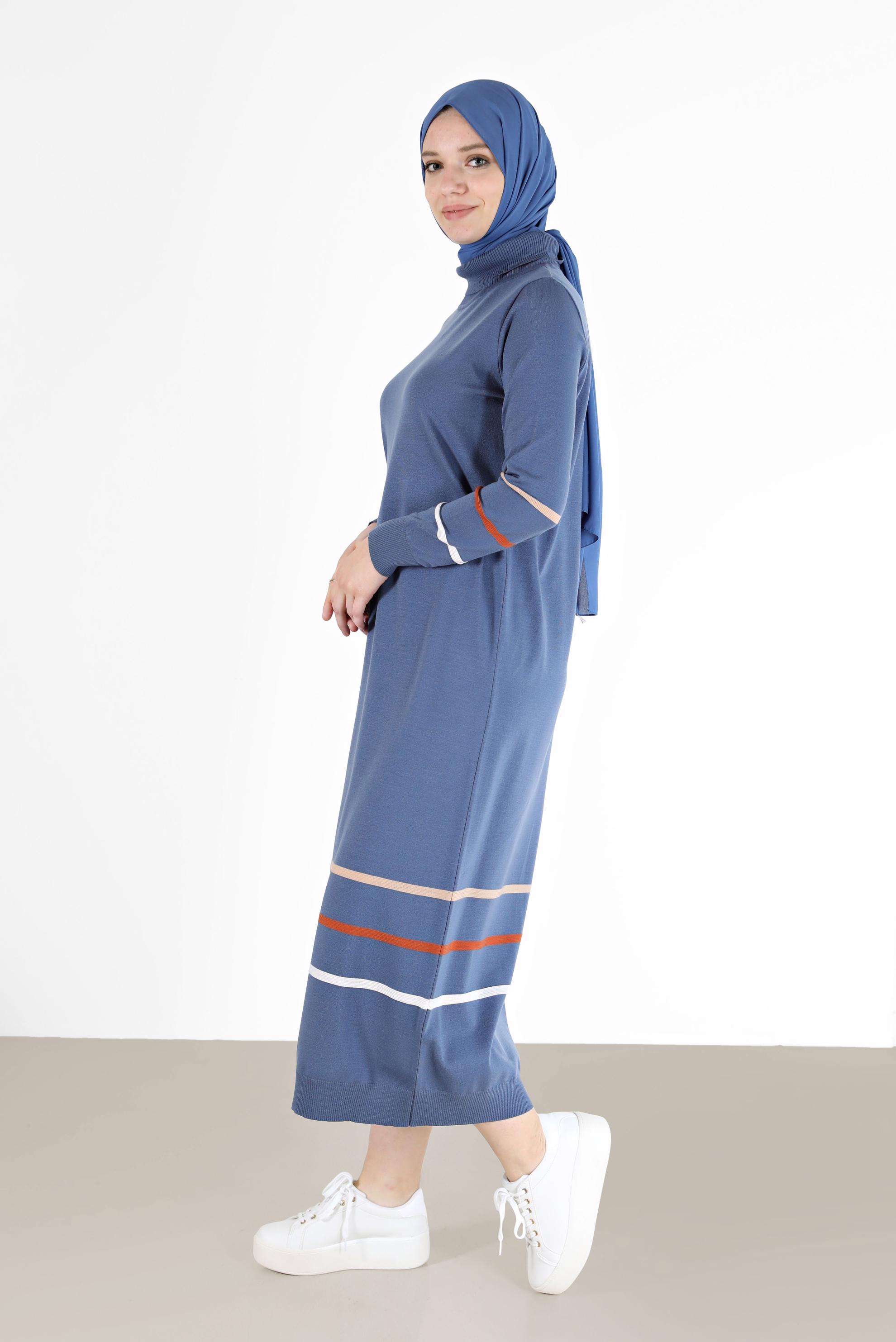 Hijab clothing NAVY BLUE STRIPE DETAIL KNITWEAR TUNIC 42024 