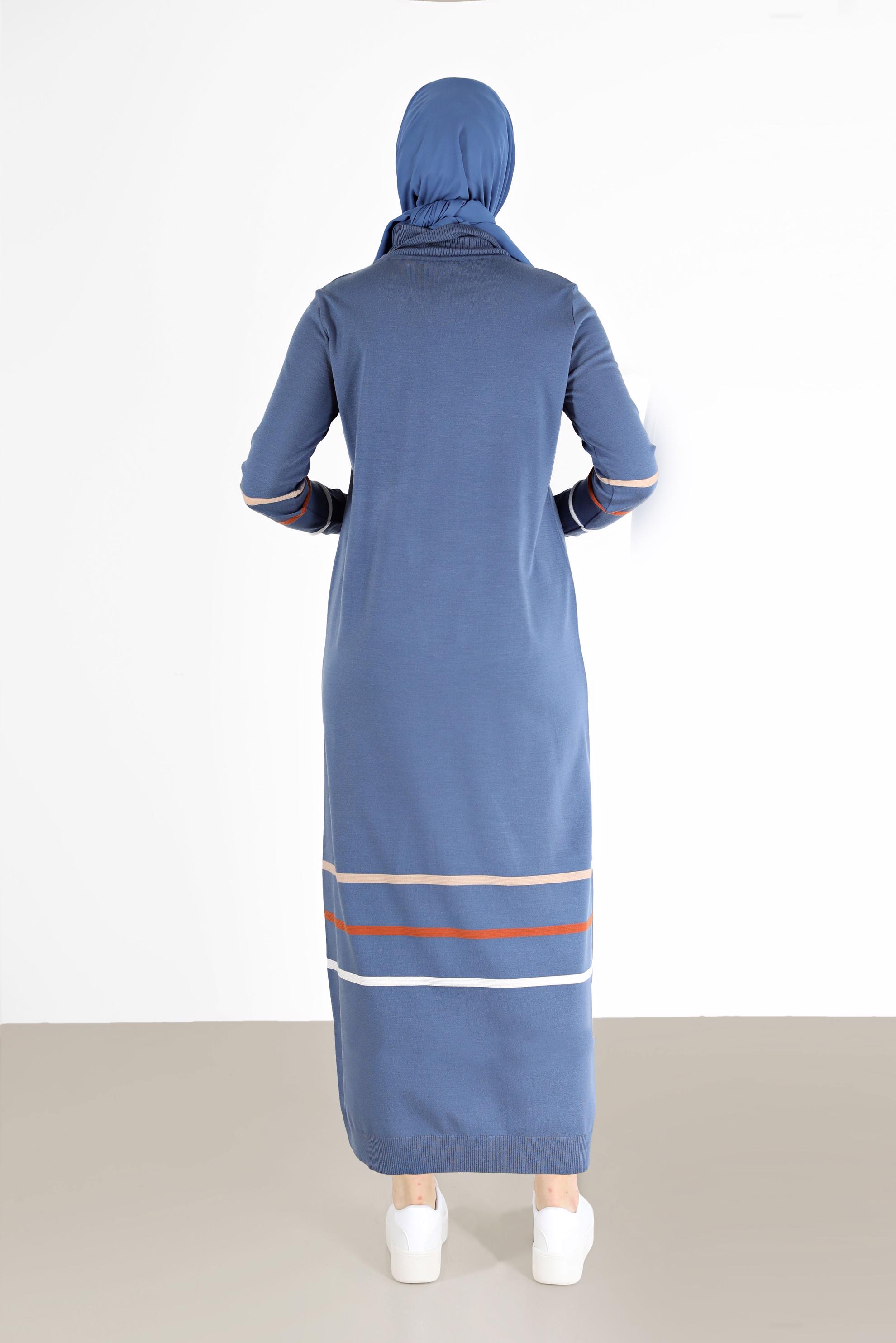 Hijab clothing NAVY BLUE STRIPE DETAIL KNITWEAR TUNIC 42024 