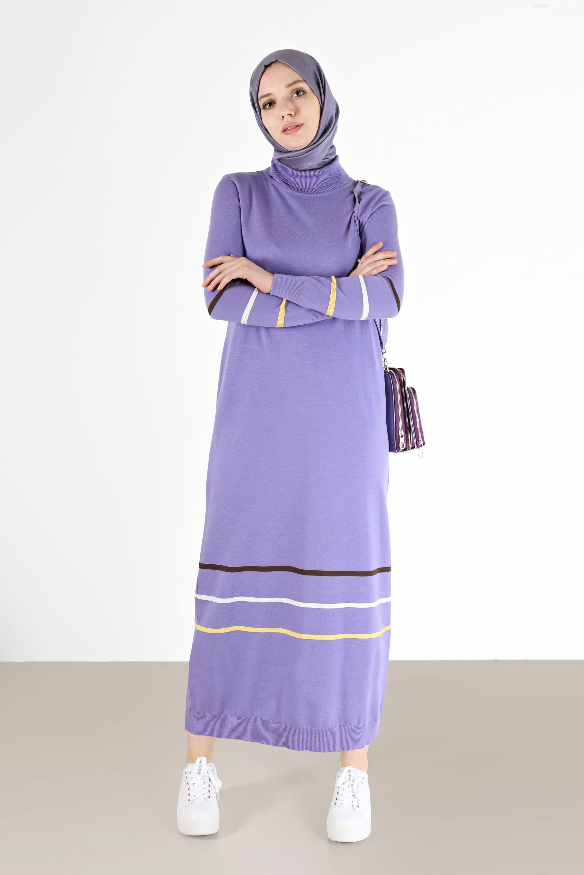 Hijab clothing PURPLE STRIPE DETAIL KNITWEAR TUNIC 42024 