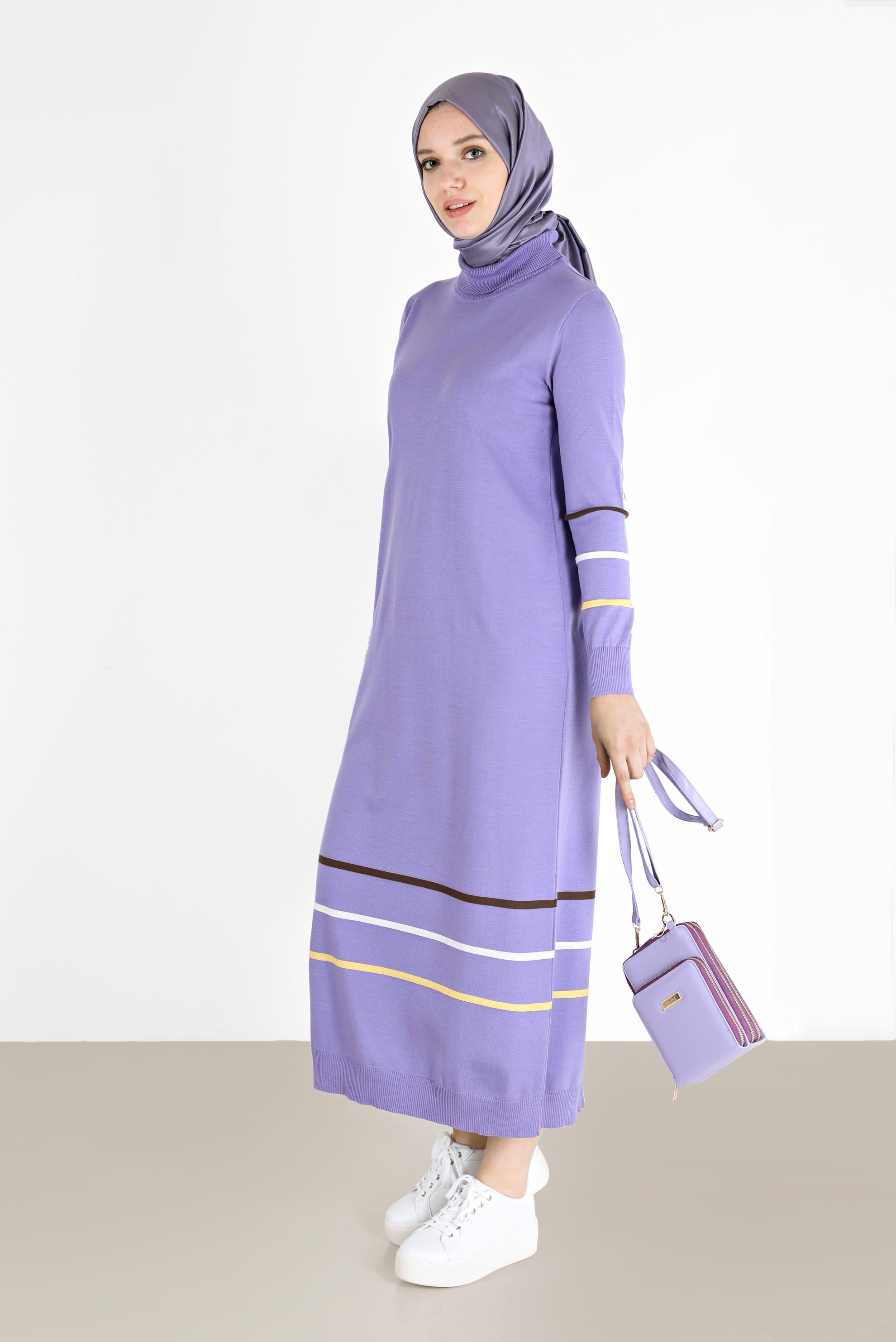 Hijab clothing PURPLE STRIPE DETAIL KNITWEAR TUNIC 42024 