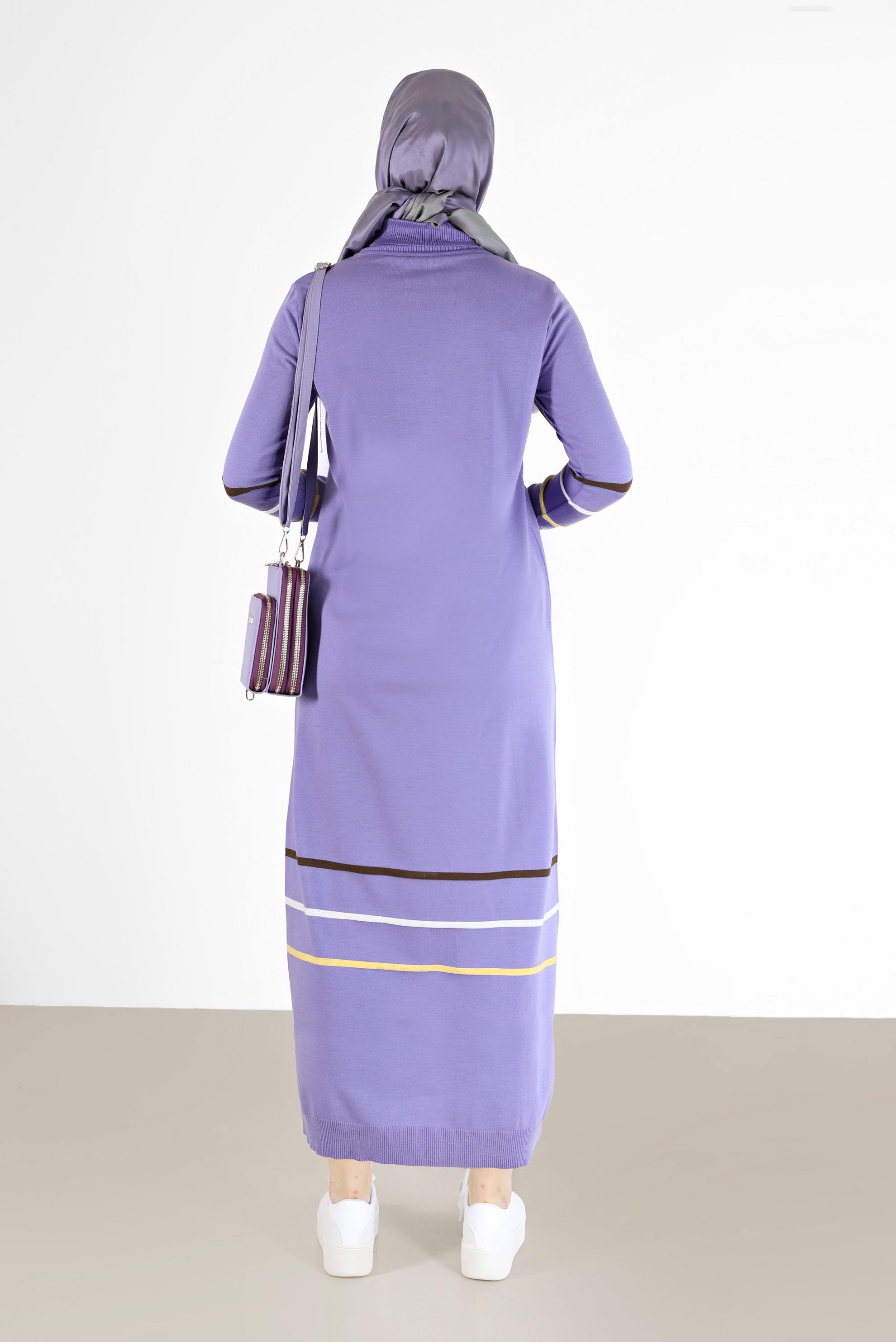 Hijab clothing PURPLE STRIPE DETAIL KNITWEAR TUNIC 42024 
