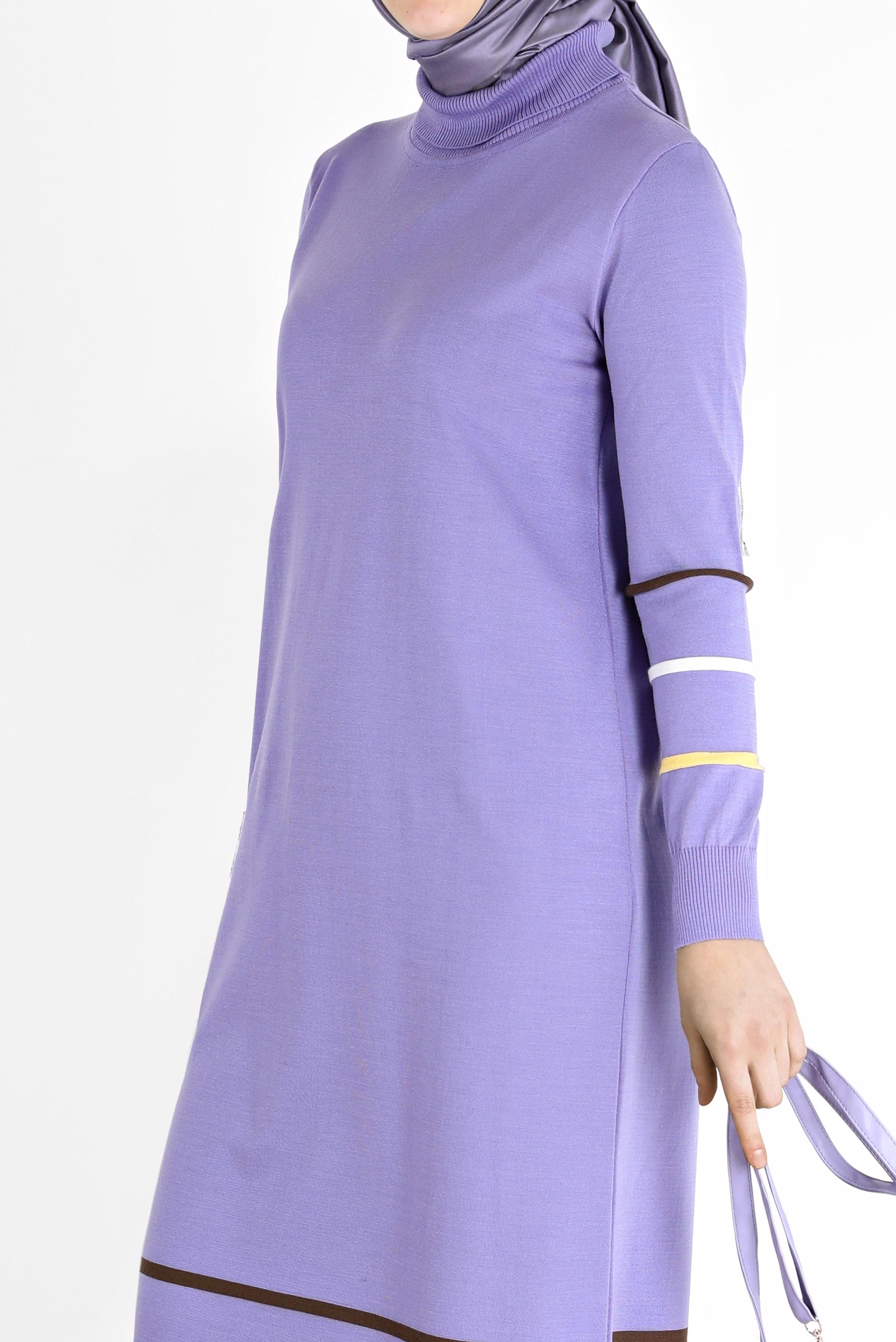 Hijab clothing PURPLE STRIPE DETAIL KNITWEAR TUNIC 42024 