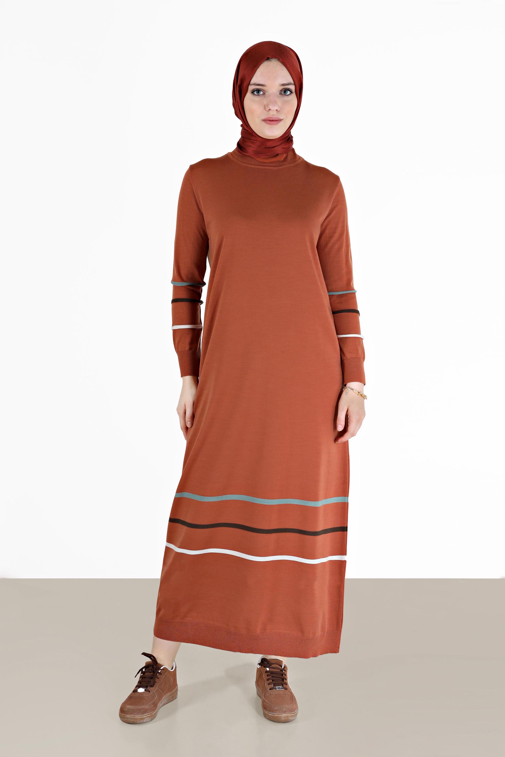 Hijab clothing ORANGE STRIPE DETAIL KNITWEAR TUNIC 42024 