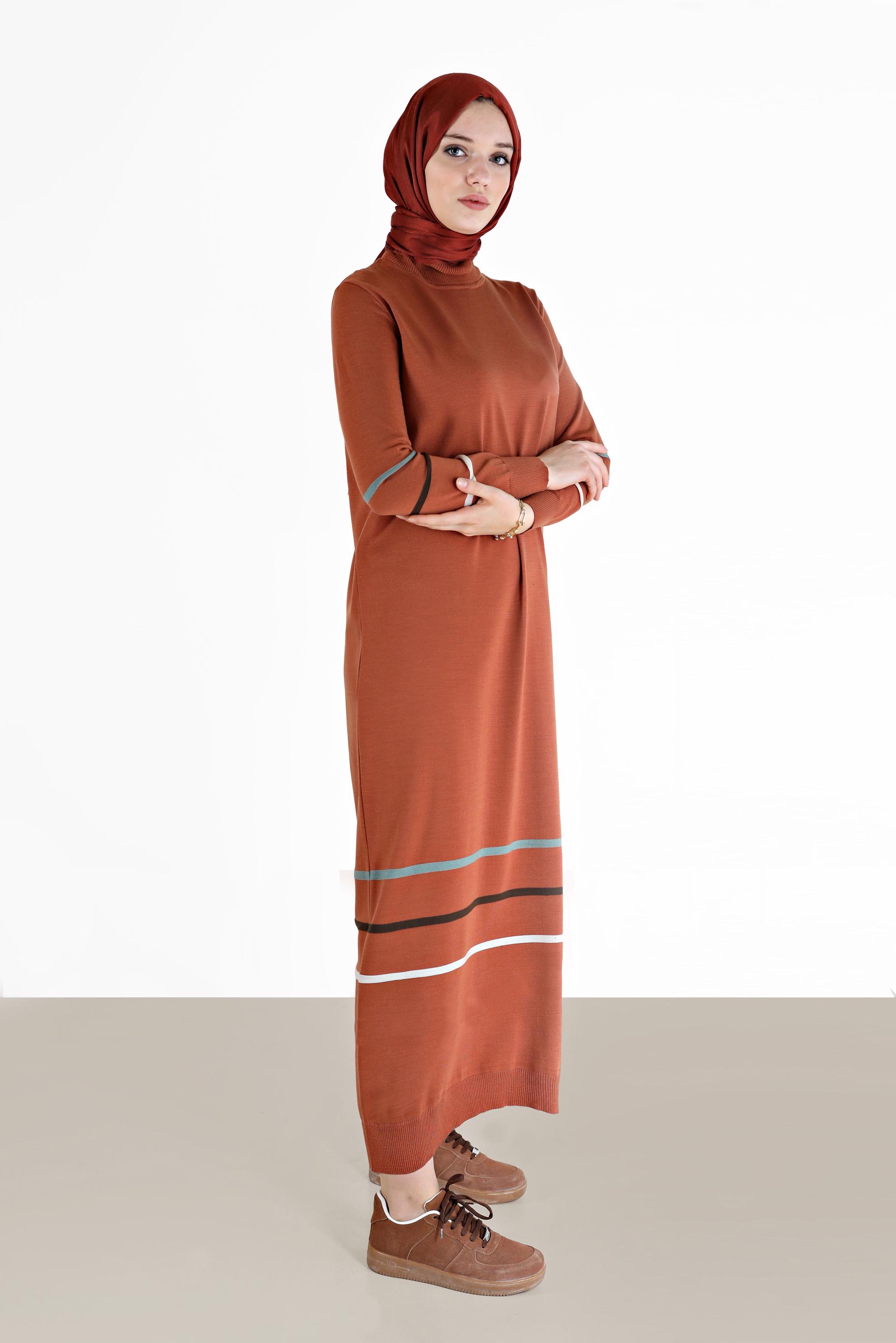 Hijab clothing ORANGE STRIPE DETAIL KNITWEAR TUNIC 42024 