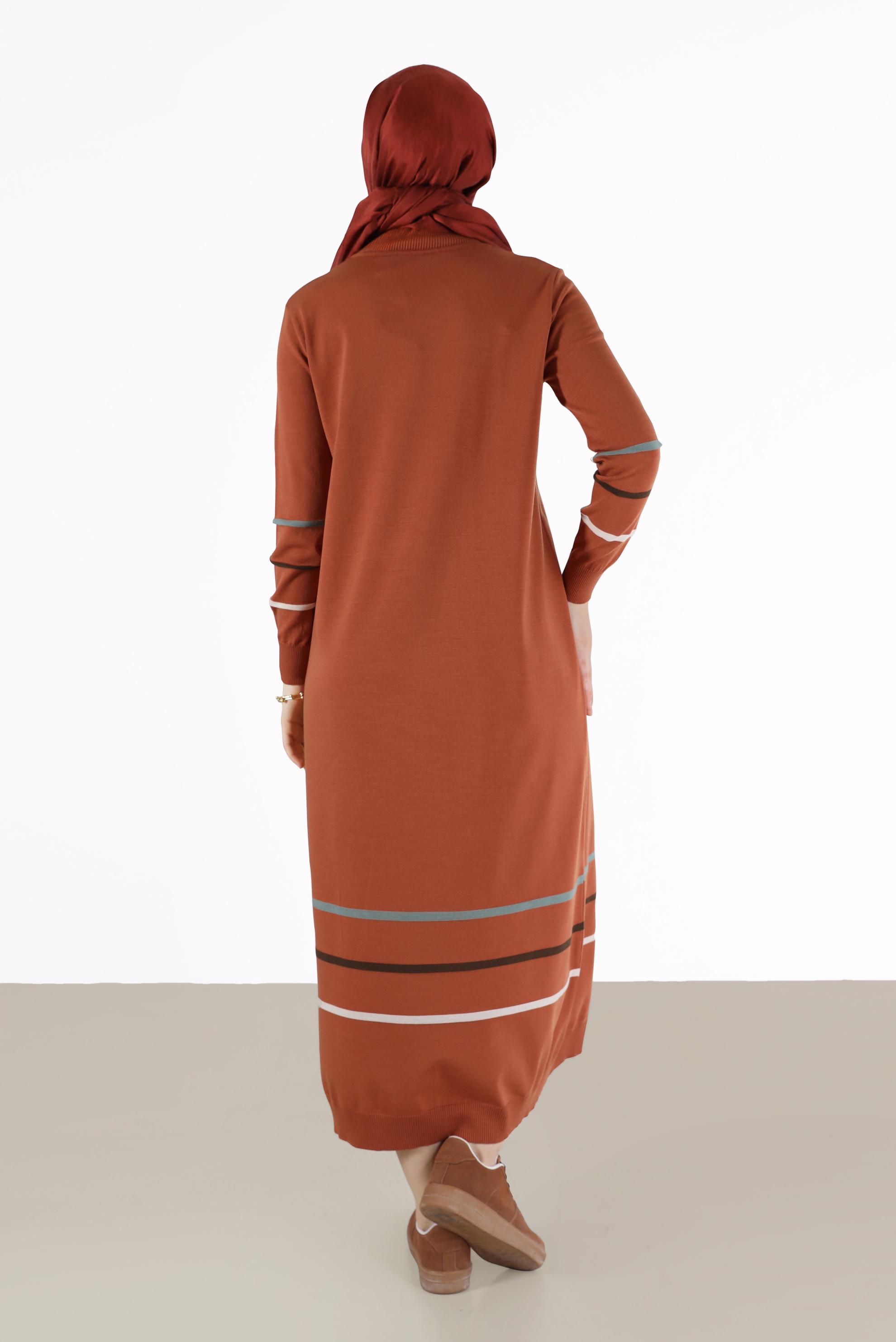 Hijab clothing ORANGE STRIPE DETAIL KNITWEAR TUNIC 42024 