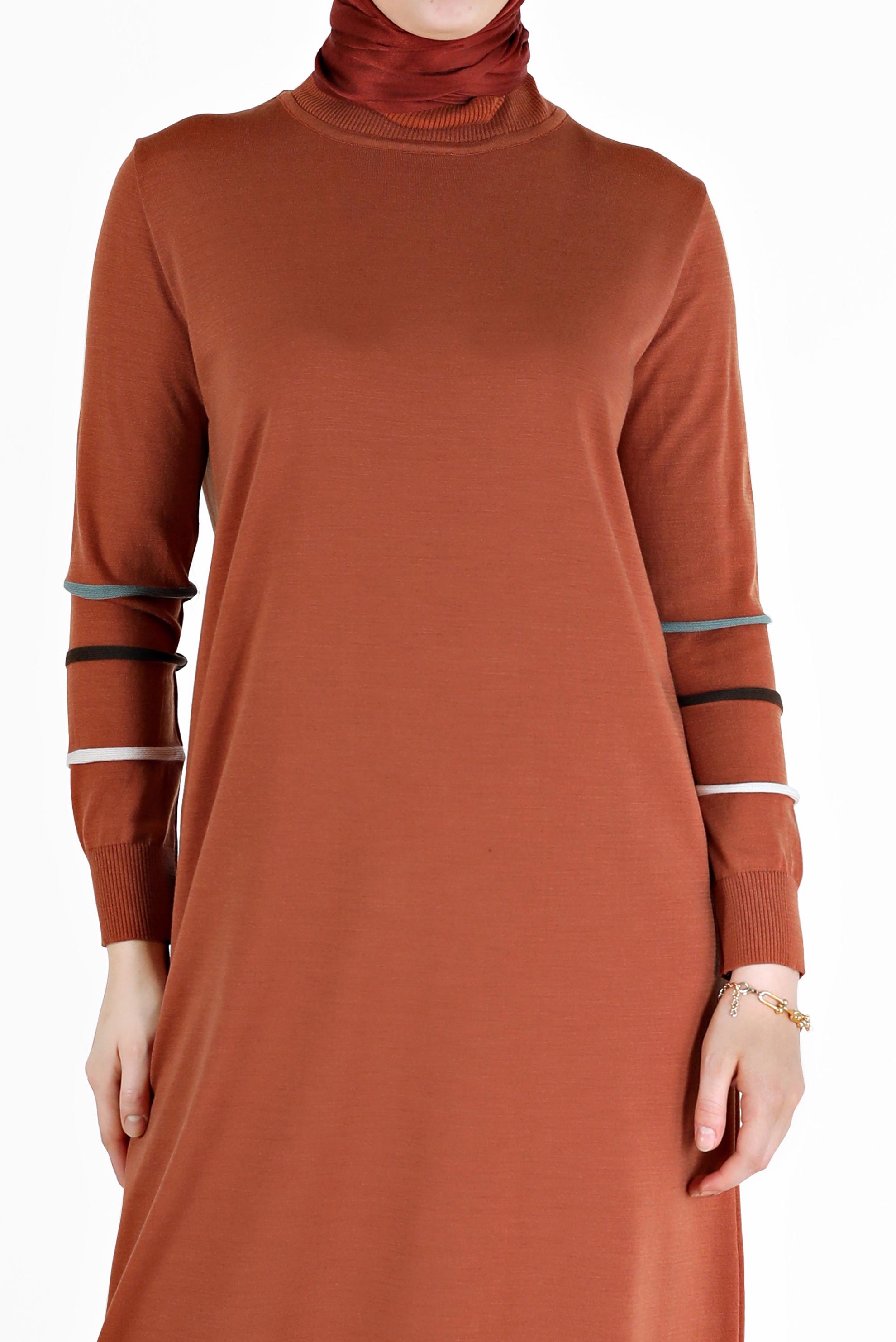 Hijab clothing ORANGE STRIPE DETAIL KNITWEAR TUNIC 42024 