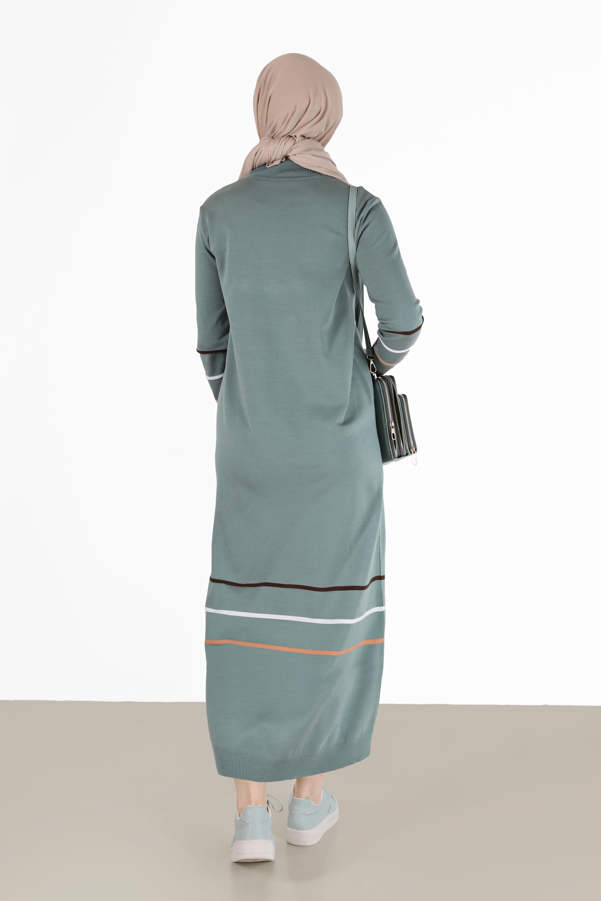 Hijab clothing GREEN STRIPE DETAIL KNITWEAR TUNIC 42024 