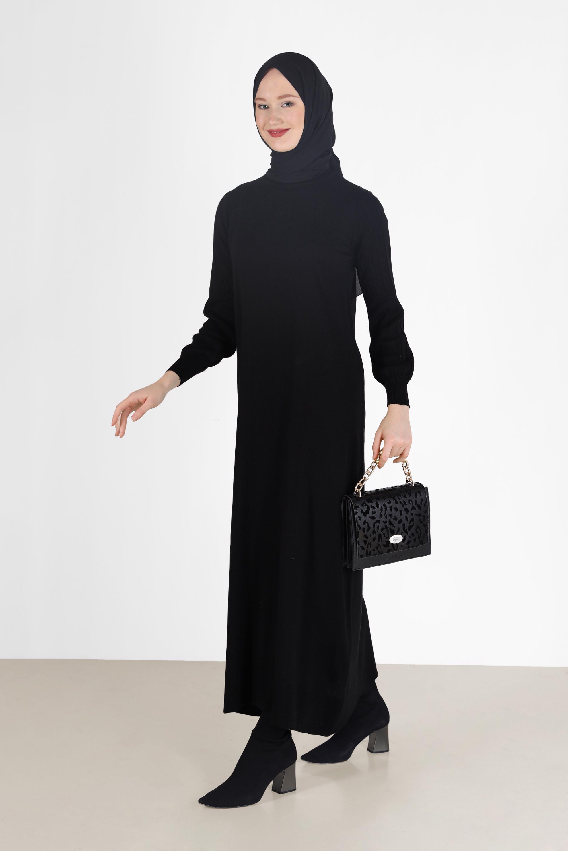 Tesettür giyim SİYAH BASIC TRİKO ELBİSE 42060 