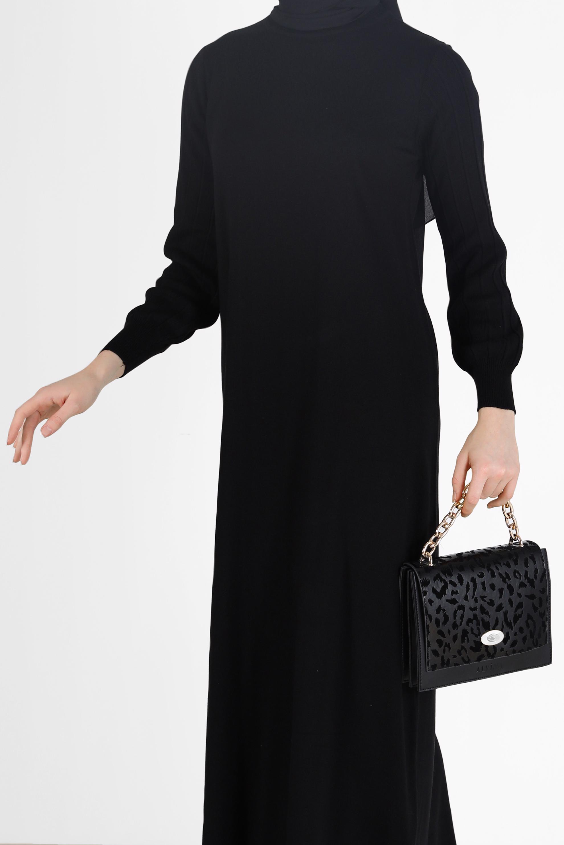 Tesettür giyim SİYAH BASIC TRİKO ELBİSE 42060 