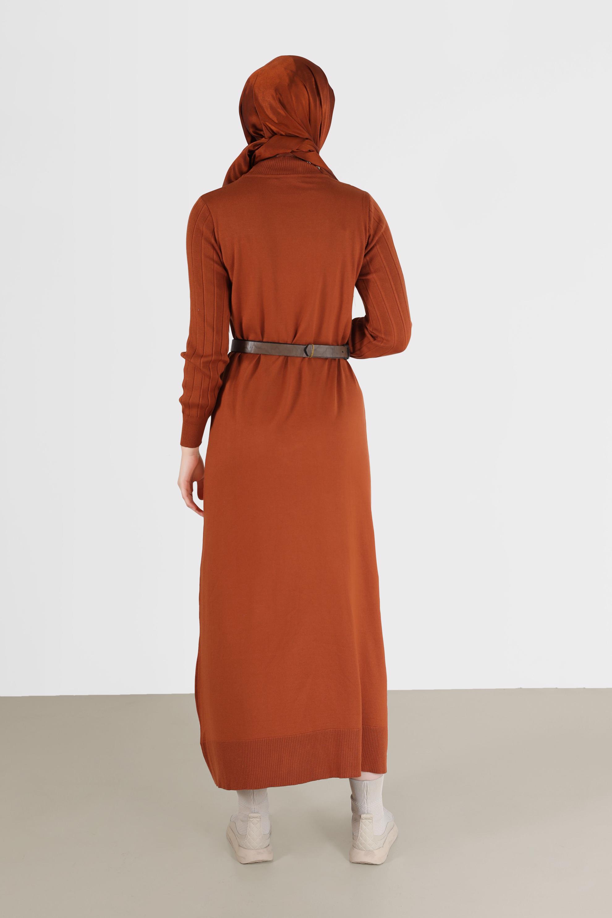 Tesettür giyim TURUNCU BASIC TRİKO ELBİSE 42060 