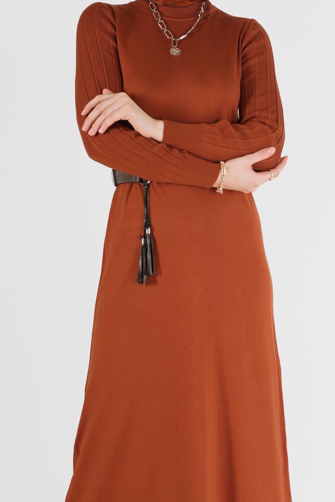 Tesettür giyim TURUNCU BASIC TRİKO ELBİSE 42060  - ALVİNA
