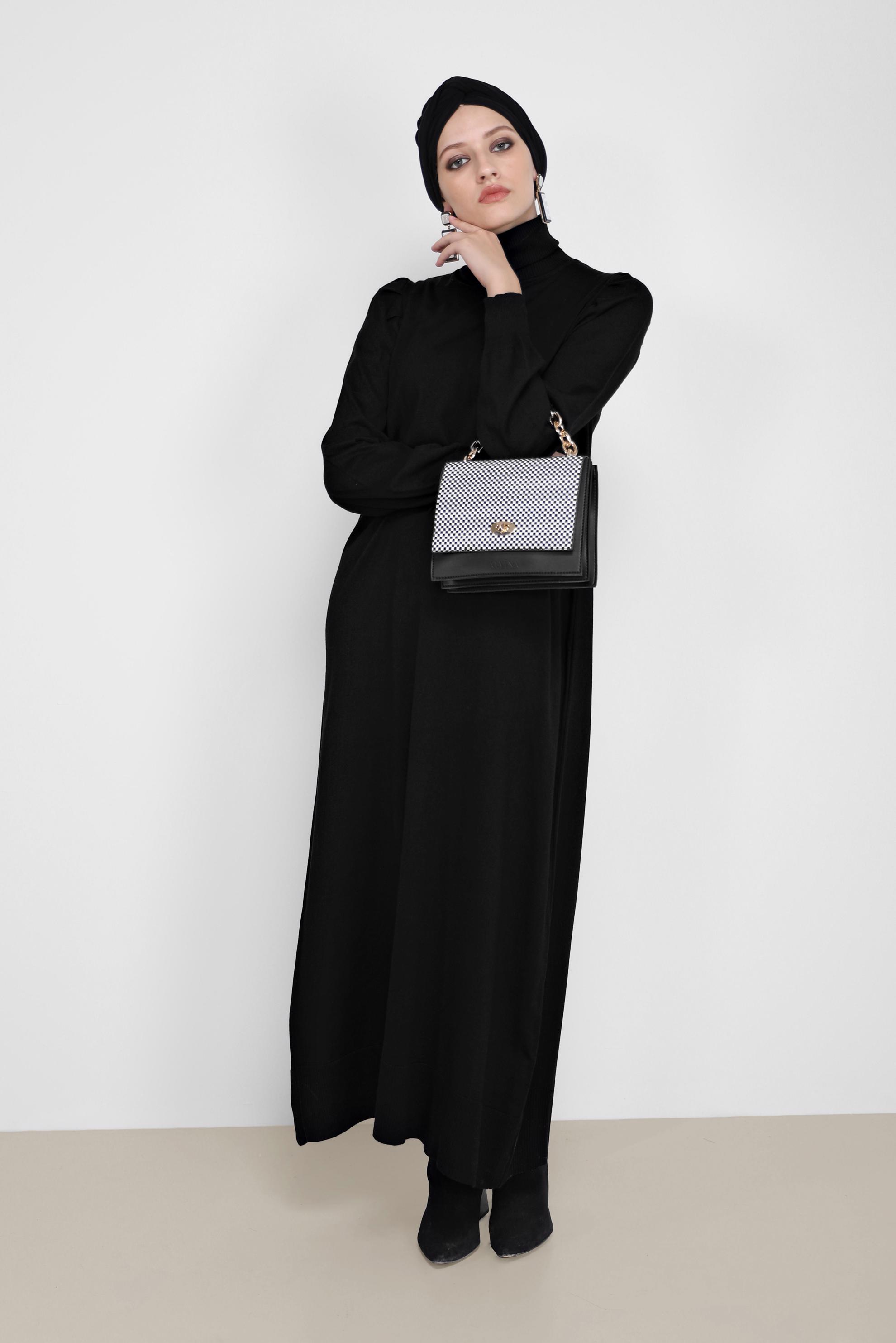 Tesettür giyim SİYAH BASIC TRİKO ELBİSE 42061 