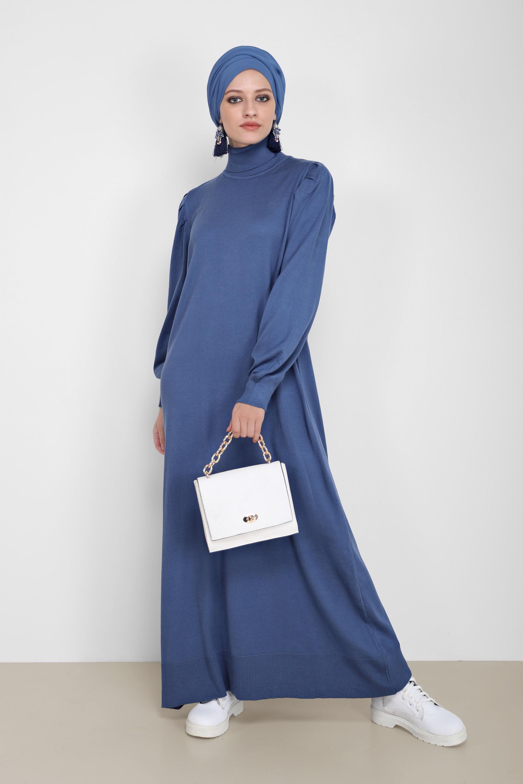 Tesettür giyim LACİVERT BASIC TRİKO ELBİSE 42061 