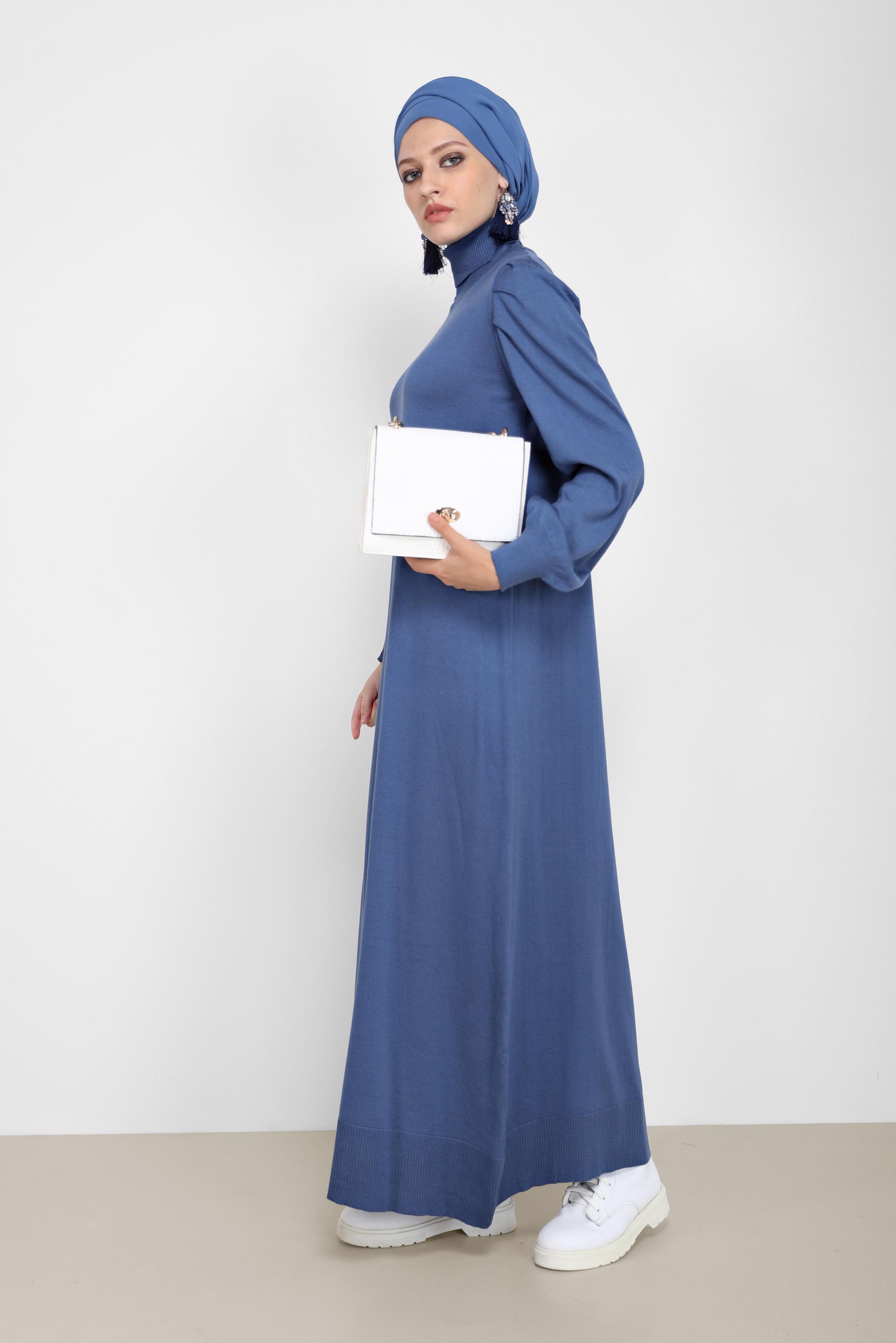 Tesettür giyim LACİVERT BASIC TRİKO ELBİSE 42061 