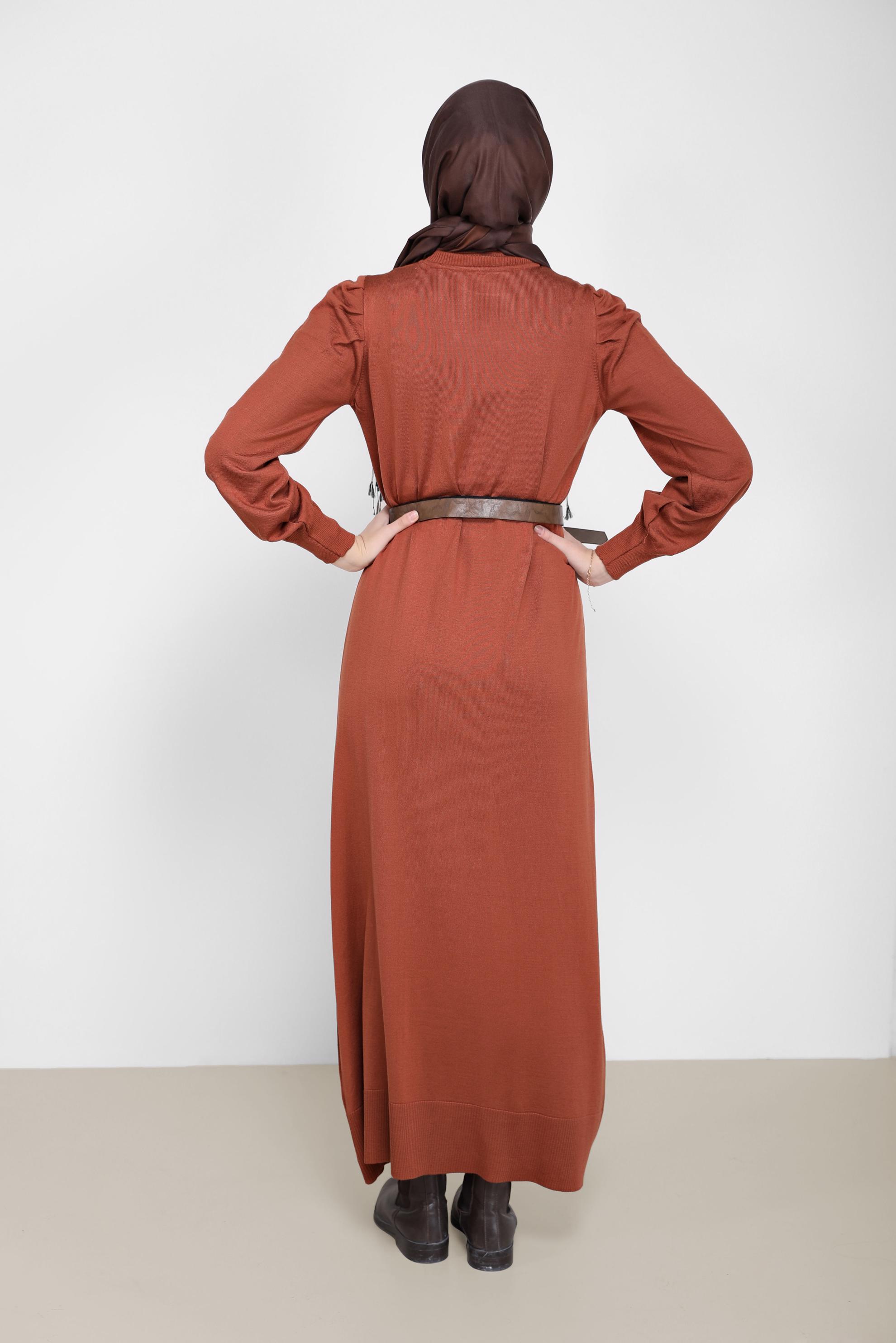 Tesettür giyim TURUNCU BASIC TRİKO ELBİSE 42061 