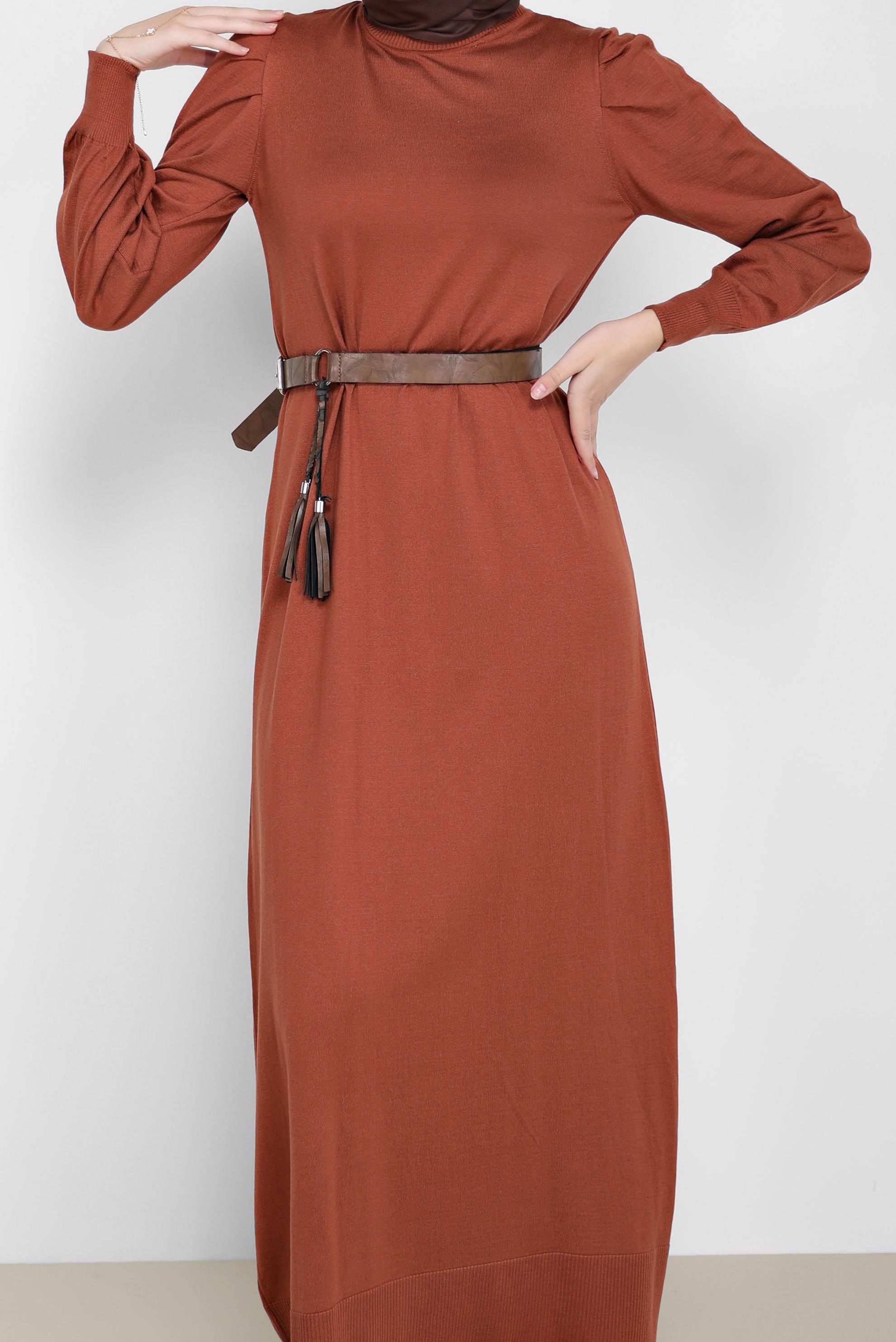 Tesettür giyim TURUNCU BASIC TRİKO ELBİSE 42061 