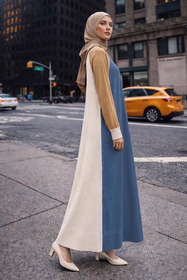 Vêtements hijab BLEU MARINE ROBE EN MAILLE 3 COULEURS 42084 - ALVİNA