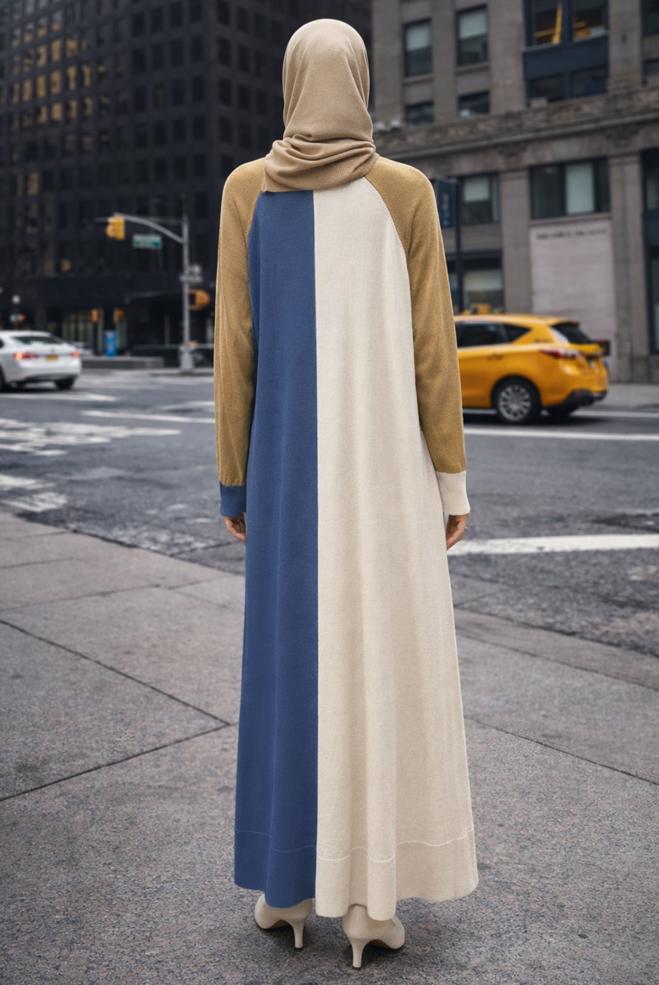 Vêtements hijab BLEU MARINE ROBE EN MAILLE 3 COULEURS 42084 - ALVİNA