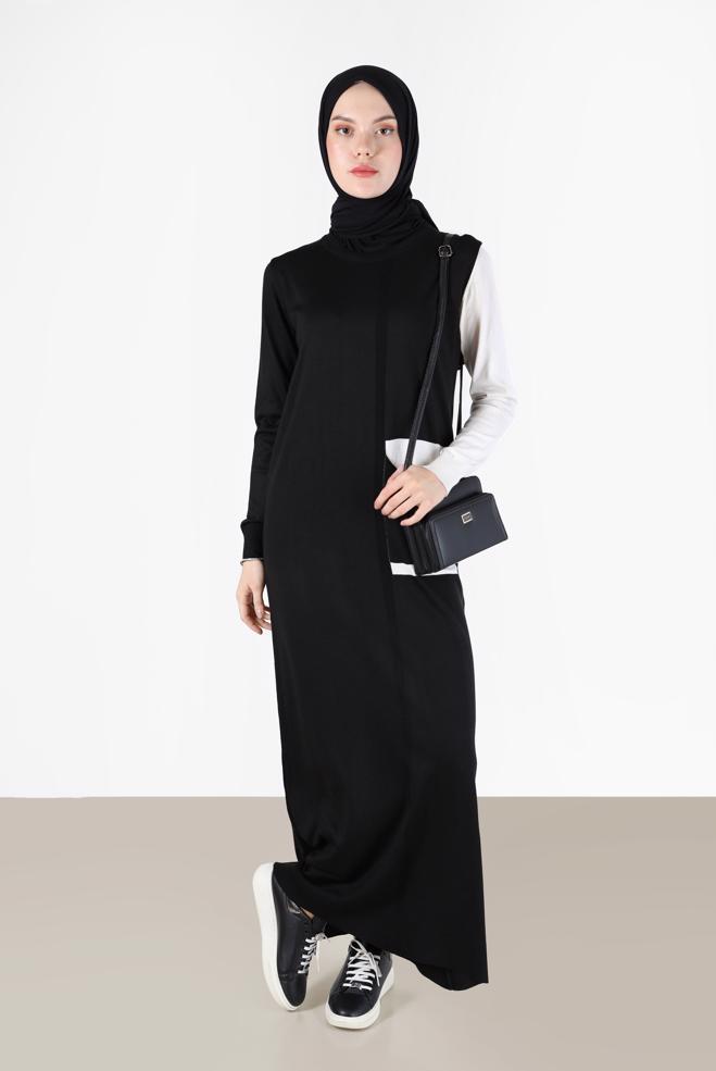 Vêtements hijab  ROBE EN MAILLE 2 COULEURS DÉTAIL POCHE 42115 - ALVİNA