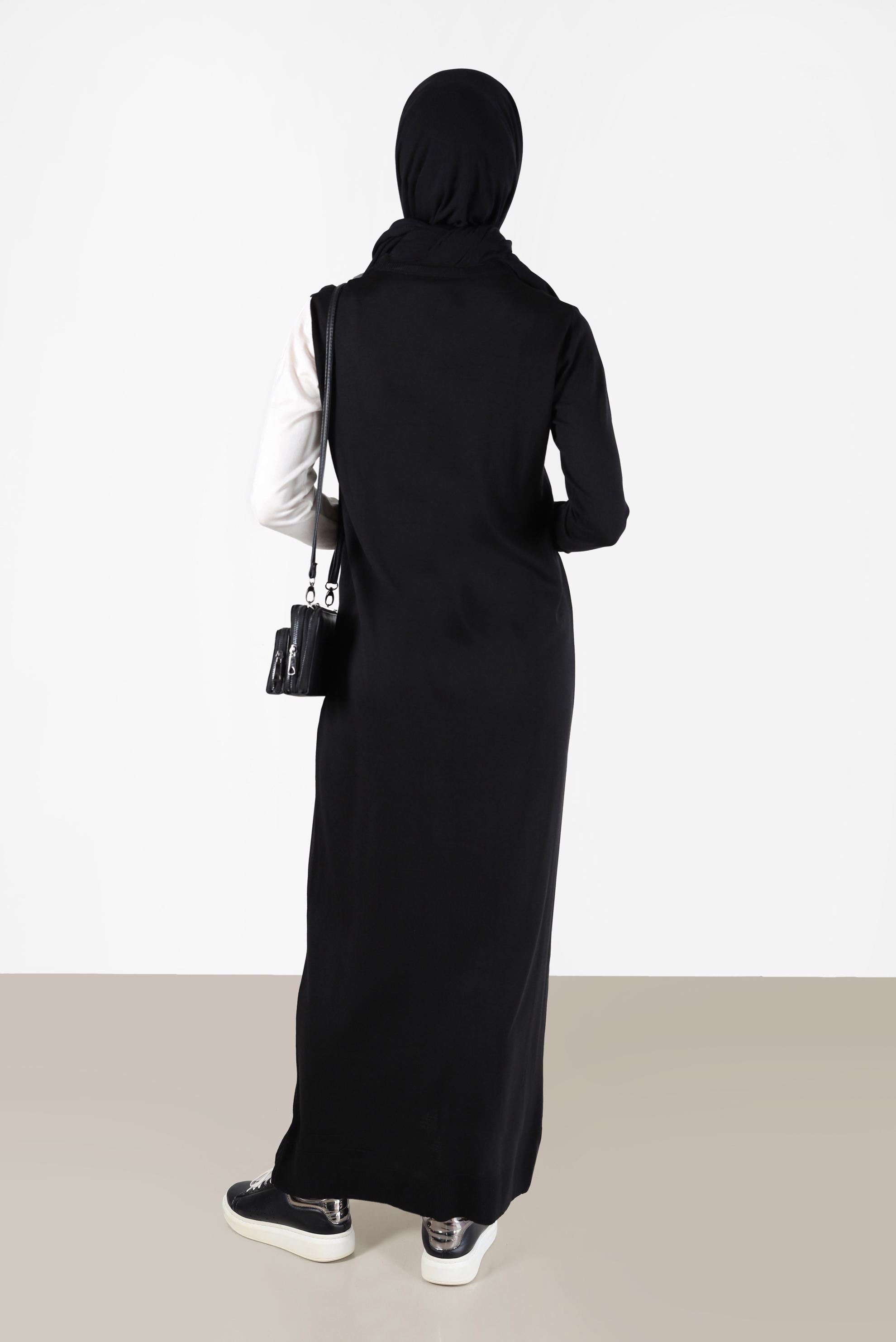 Vêtements hijab NOIR ROBE EN MAILLE 2 COULEURS DÉTAIL POCHE 42115