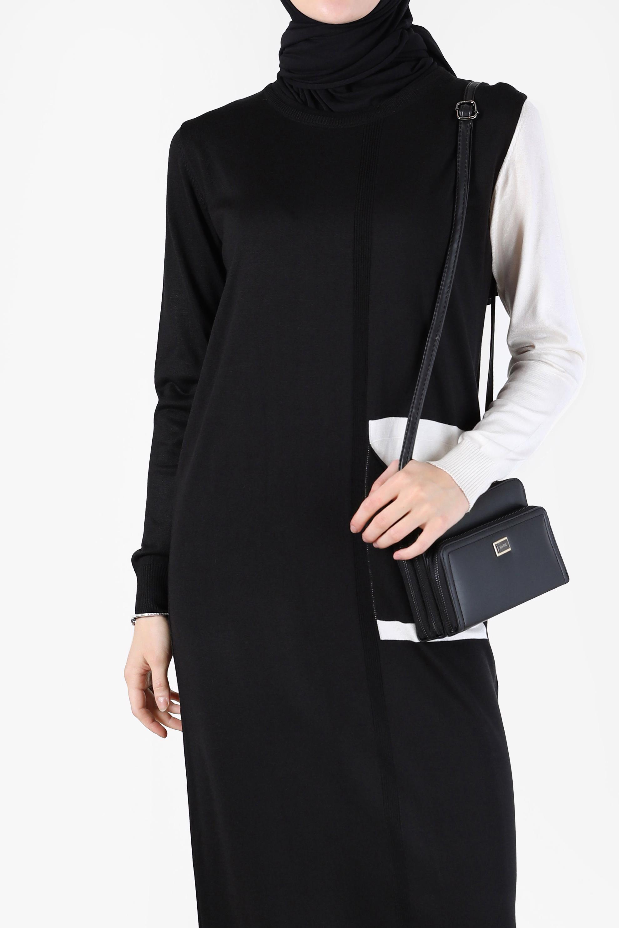 Vêtements hijab NOIR ROBE EN MAILLE 2 COULEURS DÉTAIL POCHE 42115