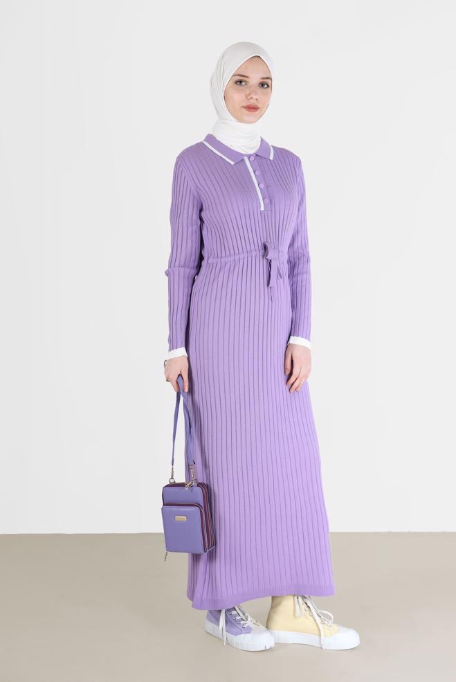Hijab clothing  POLO NECK CORDUROY KNITWEAR DRESS 42122  - ALVİNA