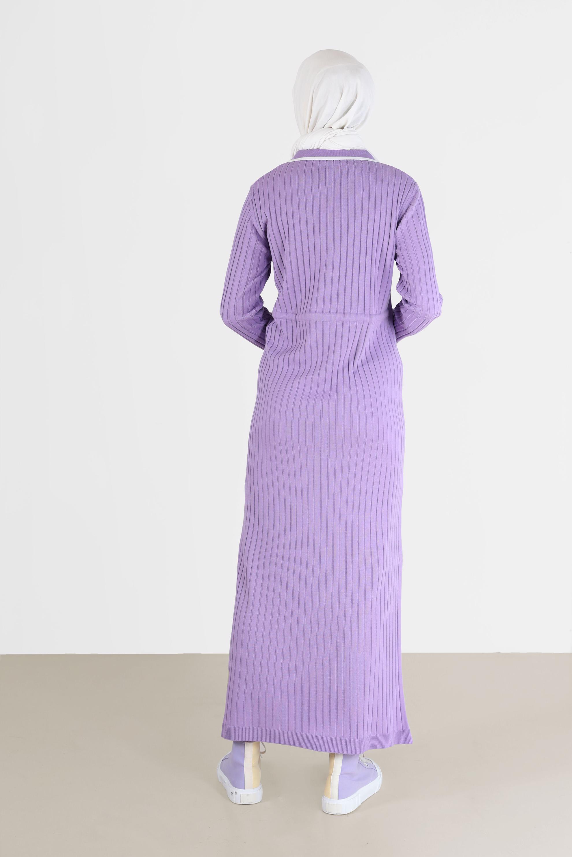 Hijab clothing PURPLE POLO NECK CORDUROY KNITWEAR DRESS 42122 