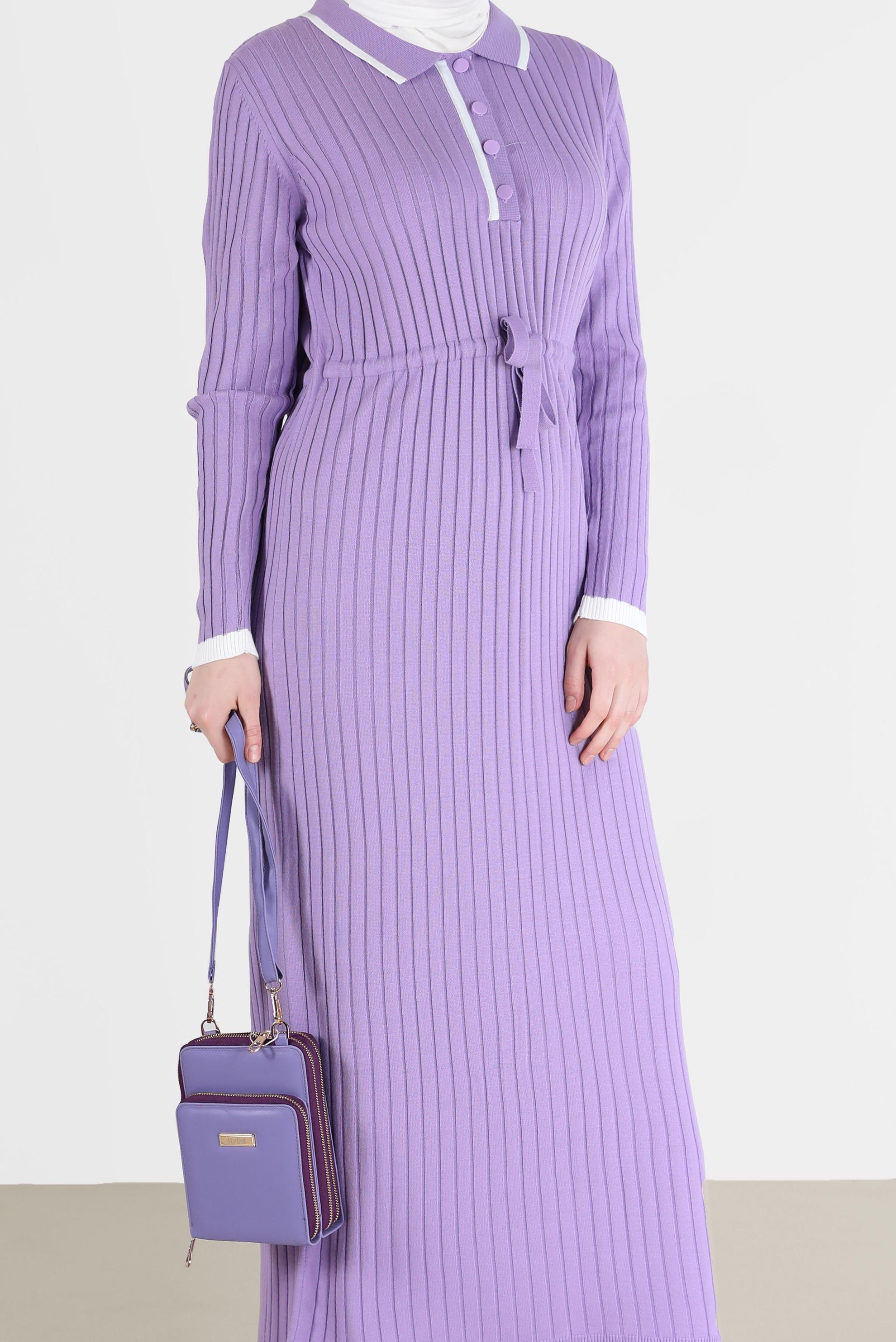 Hijab clothing PURPLE POLO NECK CORDUROY KNITWEAR DRESS 42122 