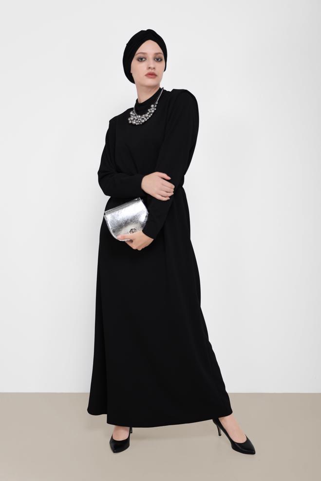 Vêtements hijab  ROBE COL MANDARINE CEINTURÉE 42171 - ALVİNA