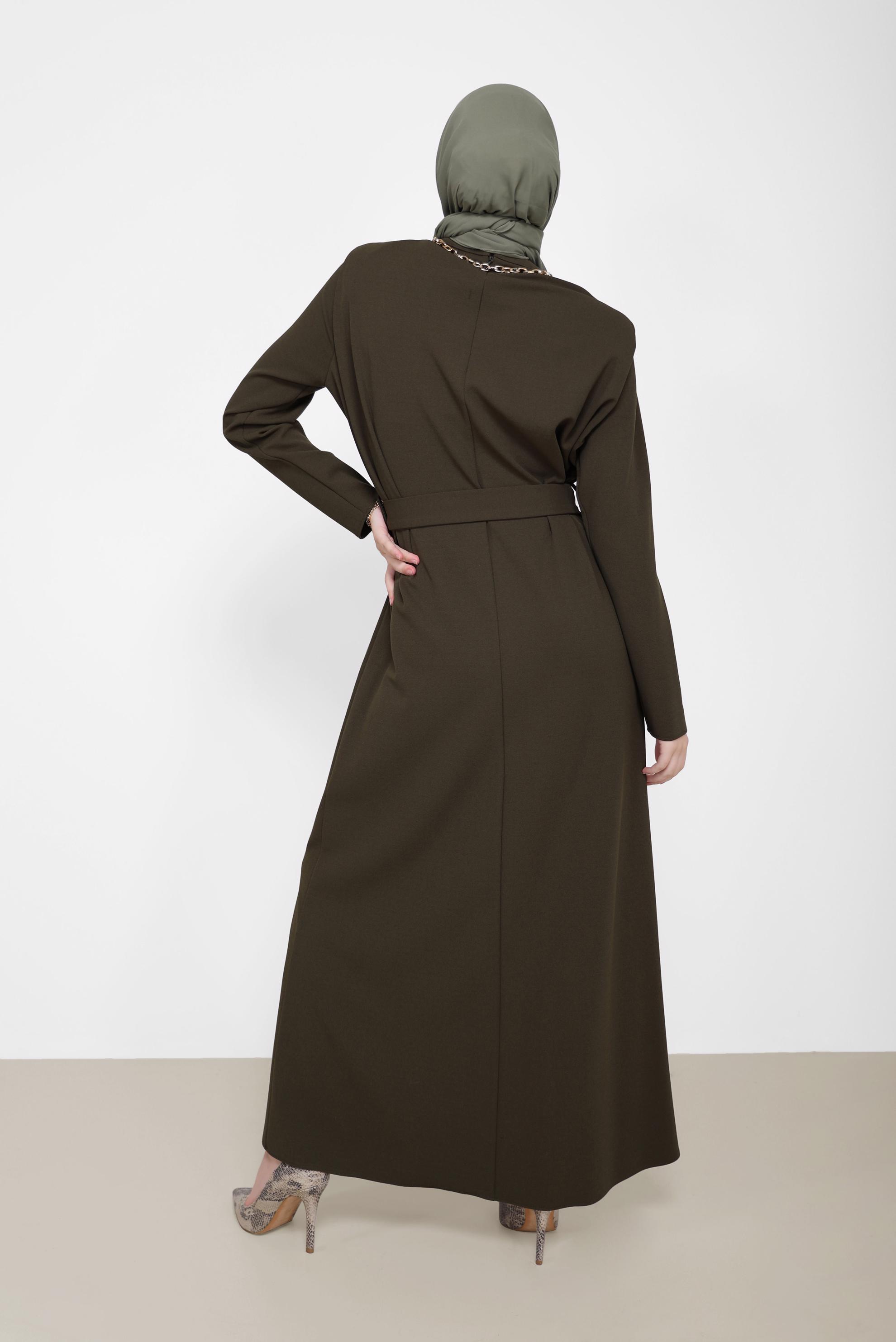 Hijab clothing KHAKI BELTED MANDARIN COLLAR DRESS 42171 