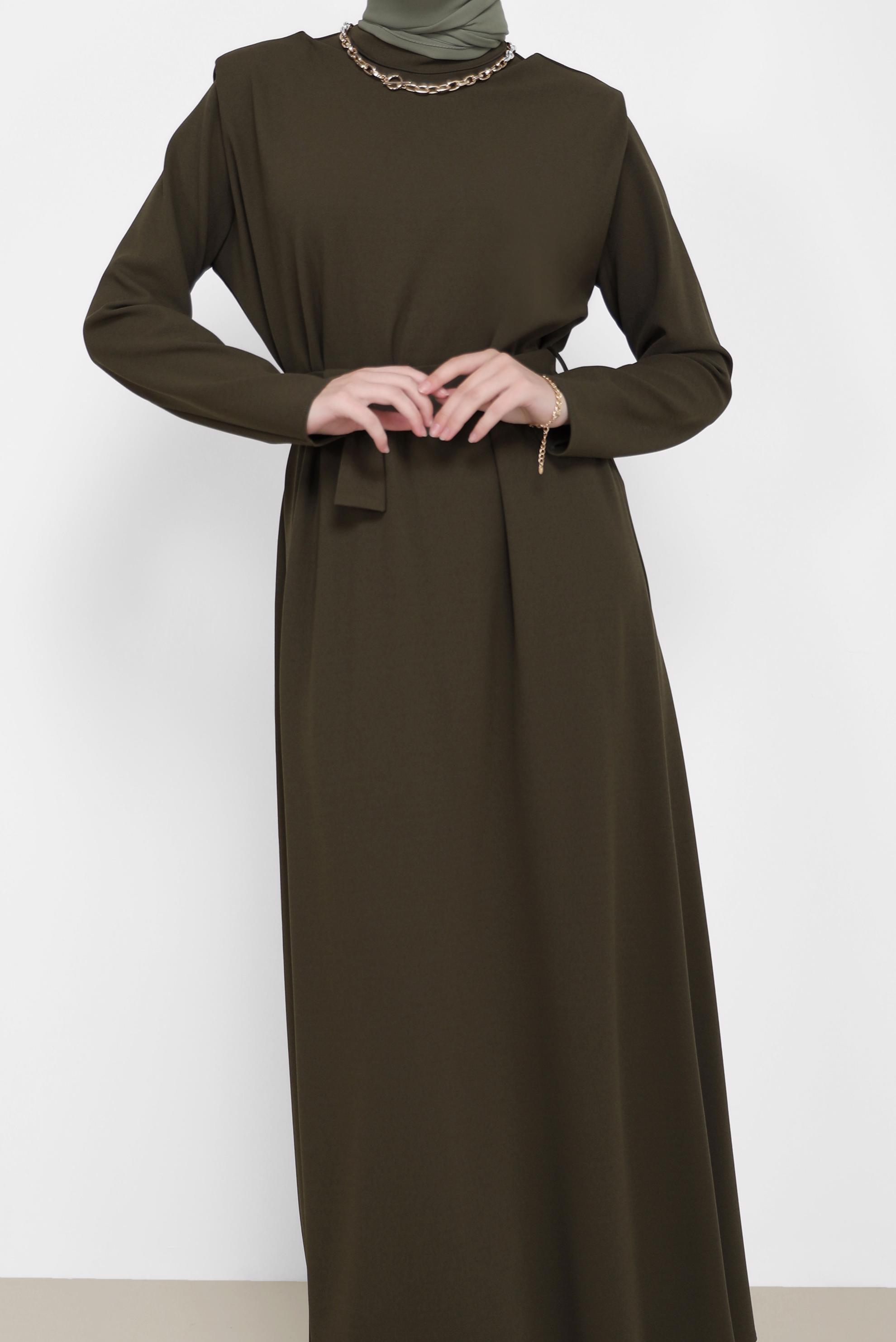 Hijab clothing KHAKI BELTED MANDARIN COLLAR DRESS 42171 