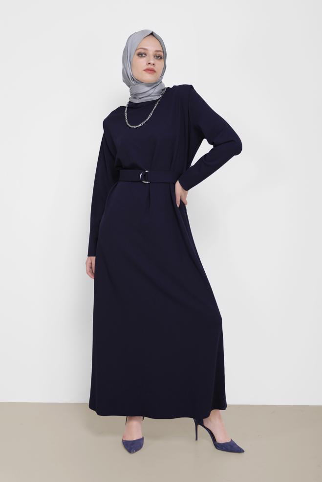 Hijab clothing  BELTED MANDARIN COLLAR DRESS 42171  - ALVİNA
