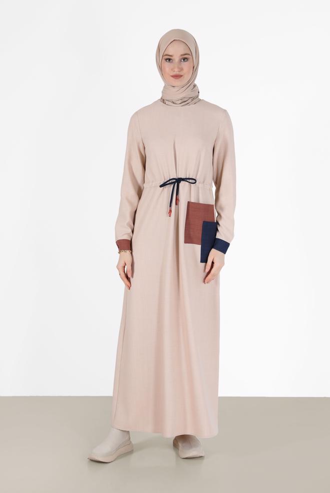 Hijab clothing  GATHERED WAIST POCKET DETAIL DRESS 42191  - ALVİNA