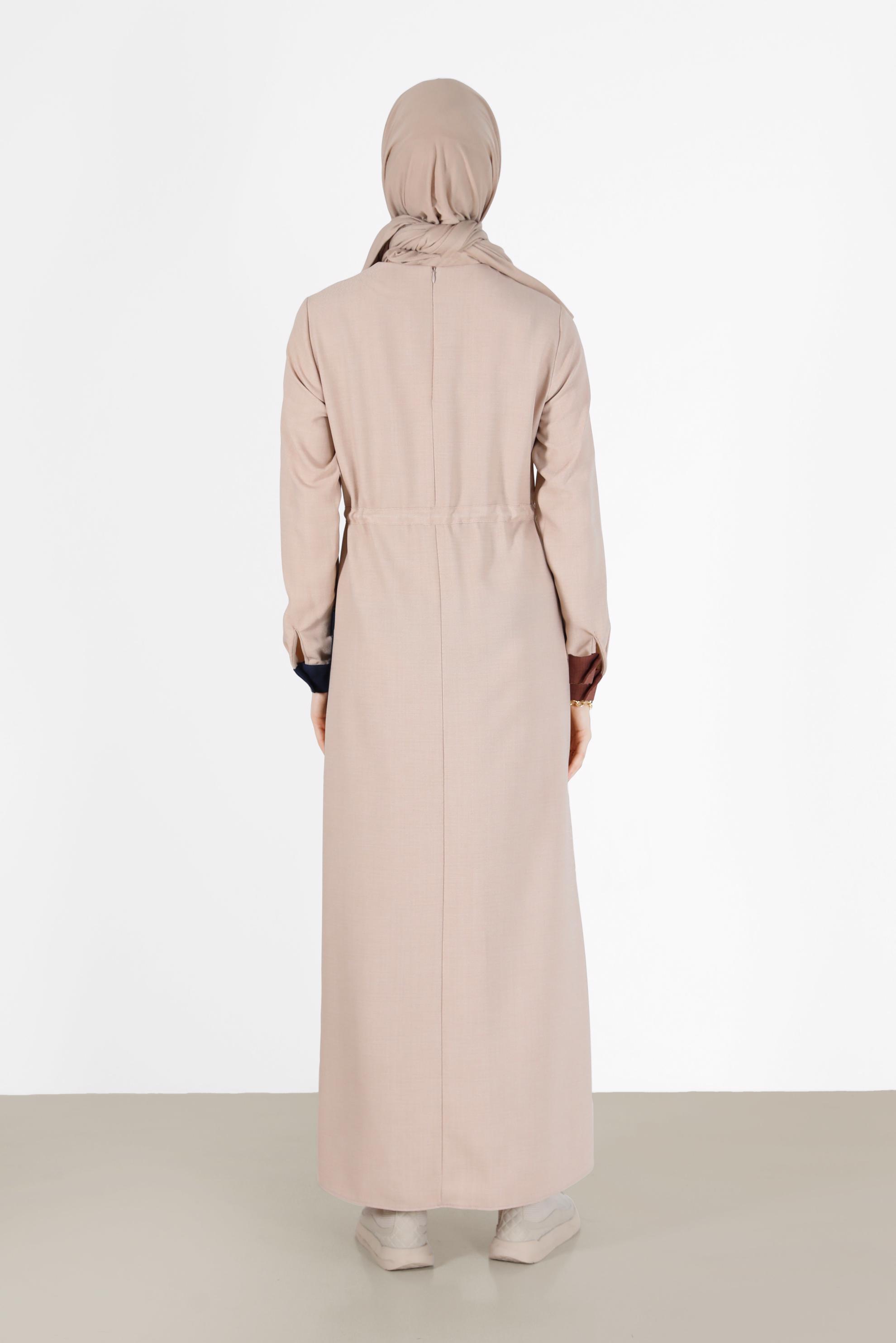 Hijab clothing BEIGE GATHERED WAIST POCKET DETAIL DRESS 42191 