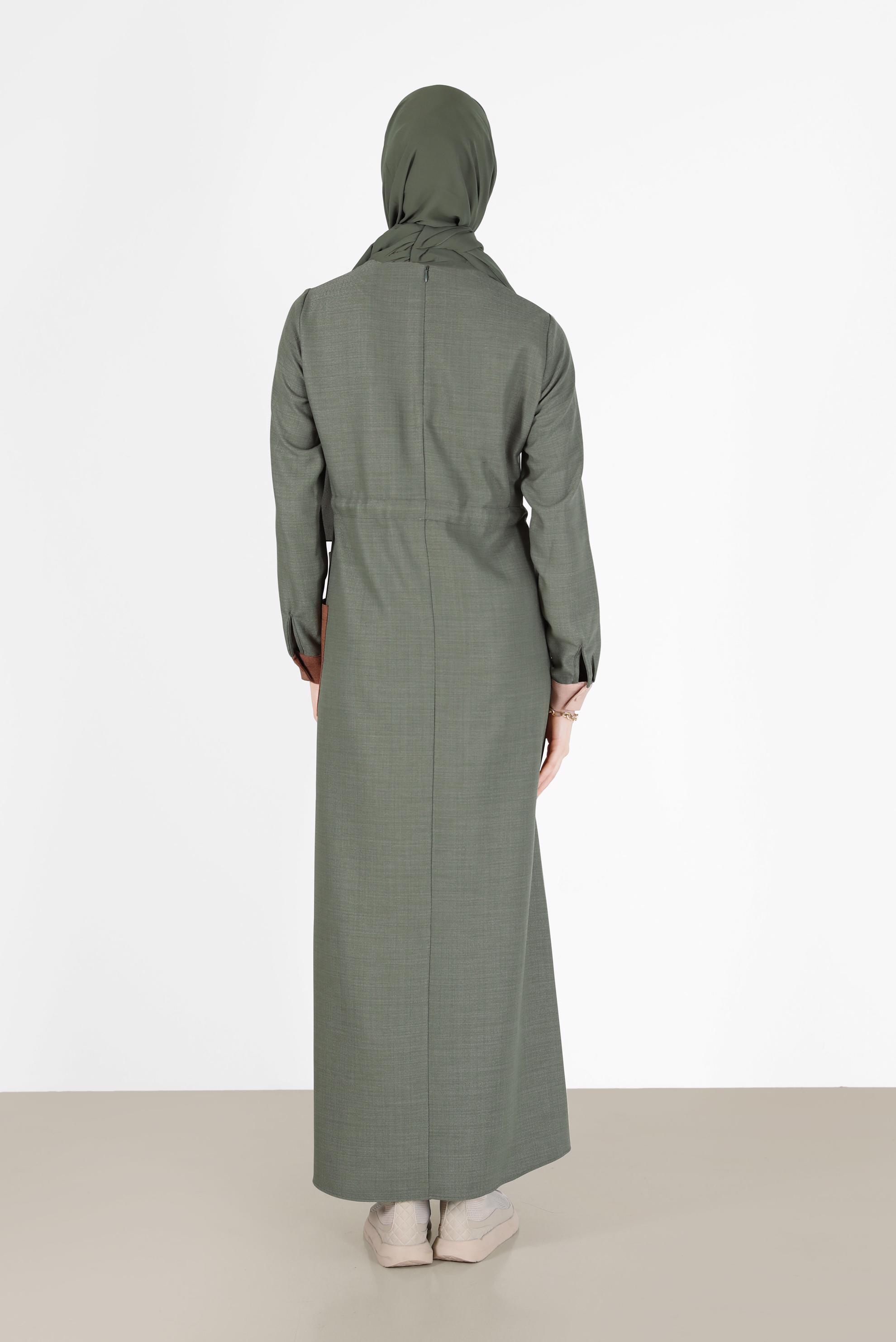 Hijab clothing GREEN GATHERED WAIST POCKET DETAIL DRESS 42191 
