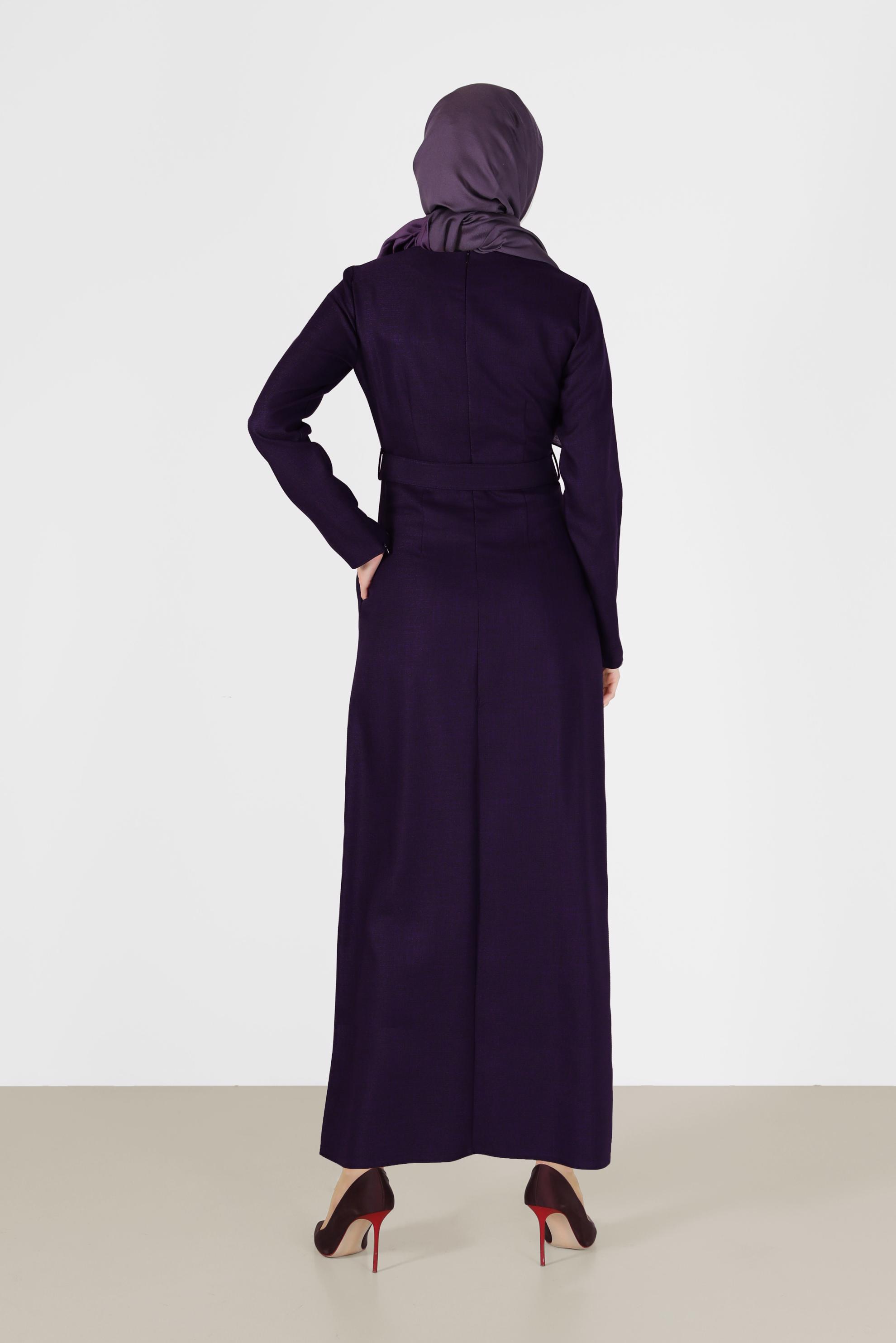 Vêtements hijab POURPRE ROBE CLASSIQUE AVEC CEINTURE ET BOUTONS 42192
