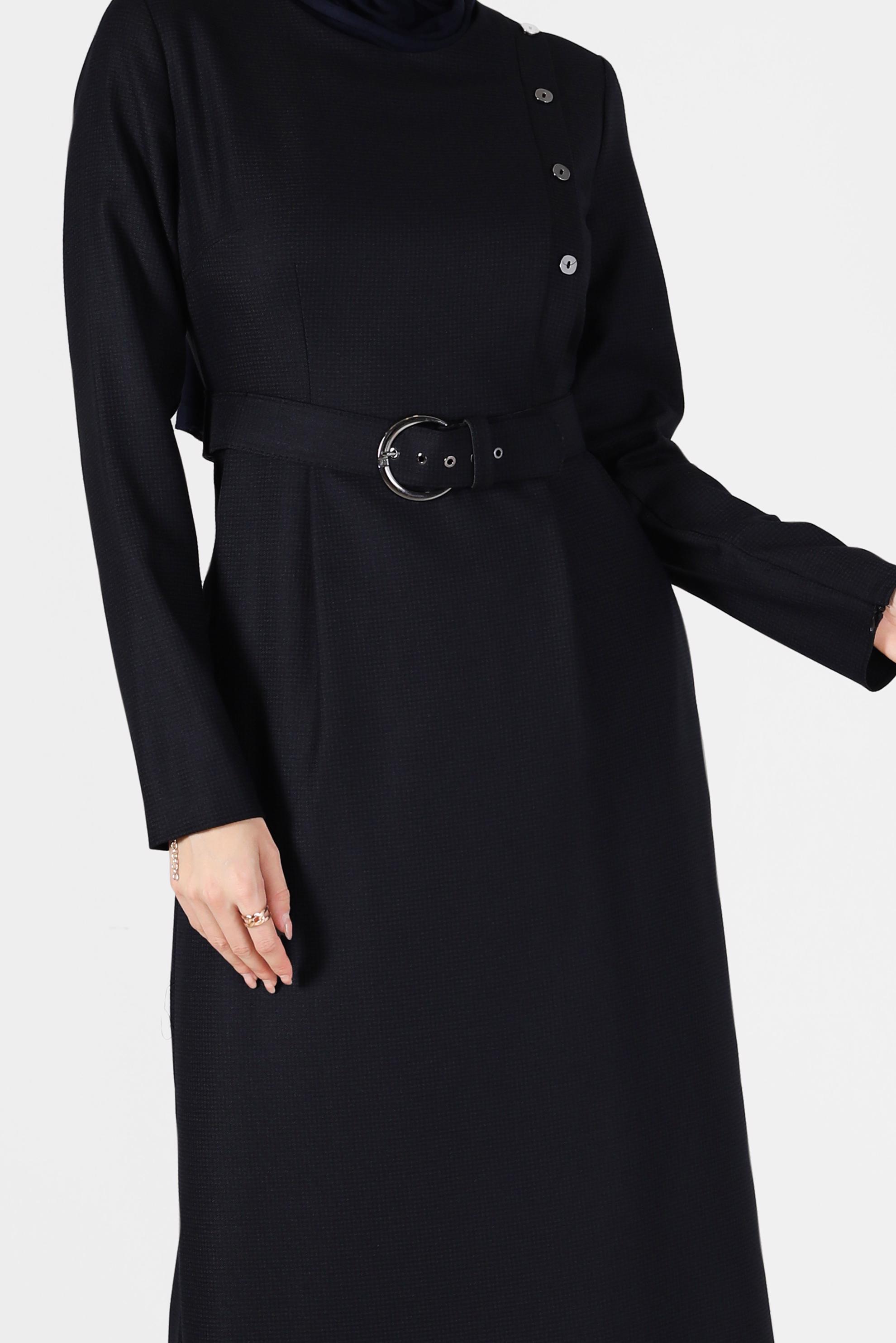 Vêtements hijab BLEU MARINE ROBE CLASSIQUE AVEC CEINTURE ET BOUTONS 42192