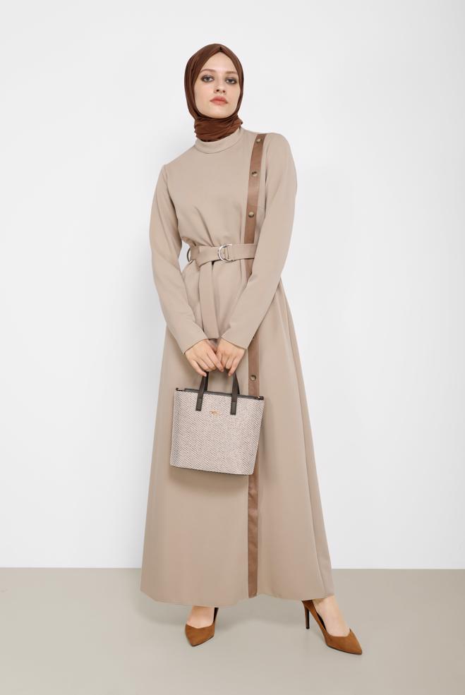 Hijab clothing  LEATHER DETAIL BELTED DRESS 42193  - ALVİNA