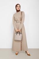 LEATHER DETAIL BELTED DRESS 42193 