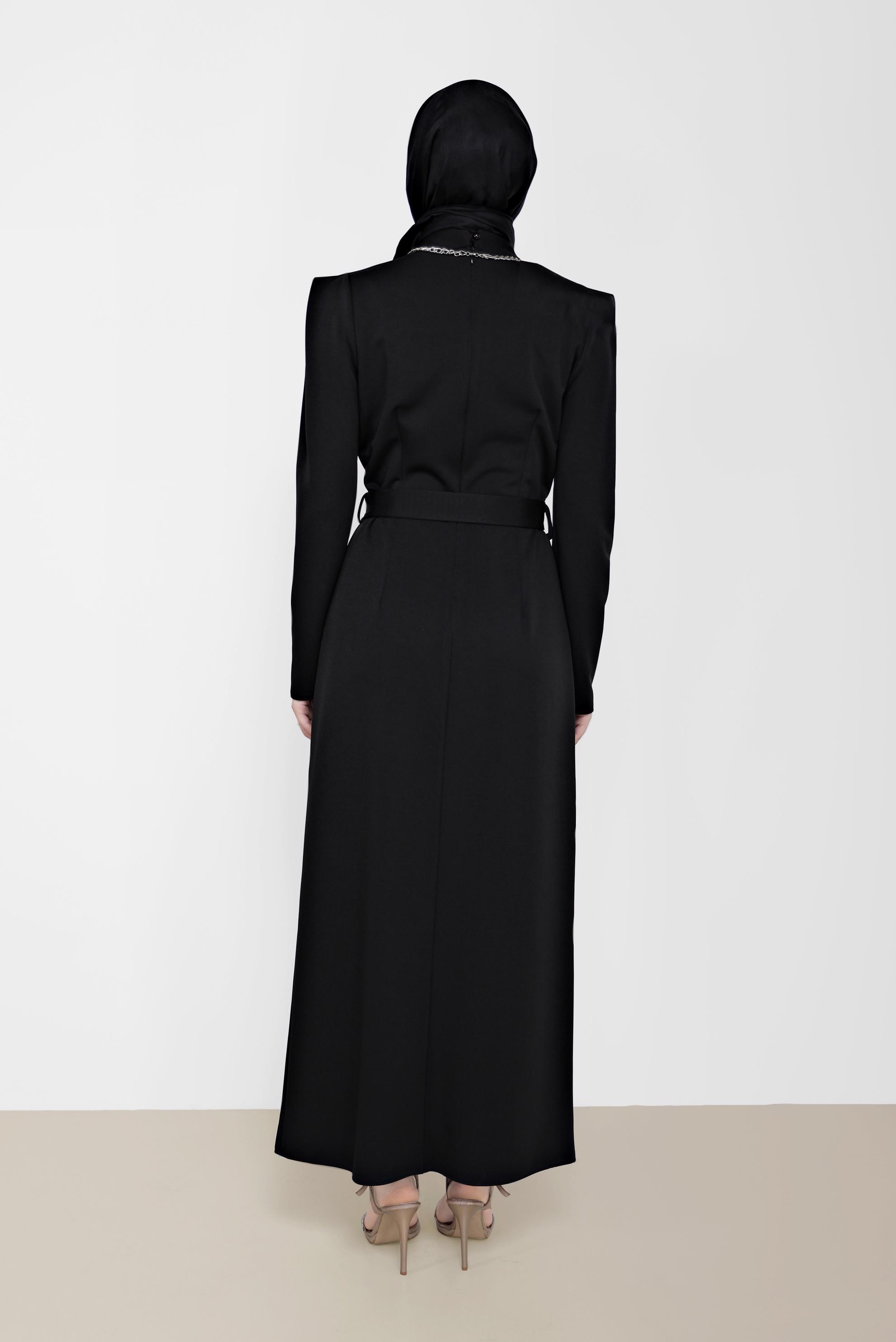 Vêtements hijab NOIR ROBE COL MANDARINE DÉTAIL CEINTURE 42209