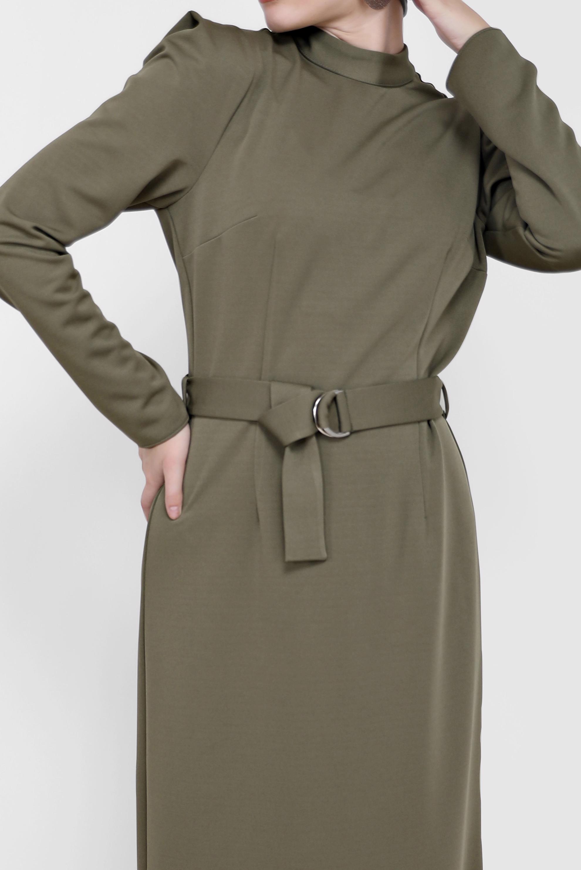 Hijab clothing KHAKI BELT DETAIL MANDARIN COLLAR DRESS 42209 