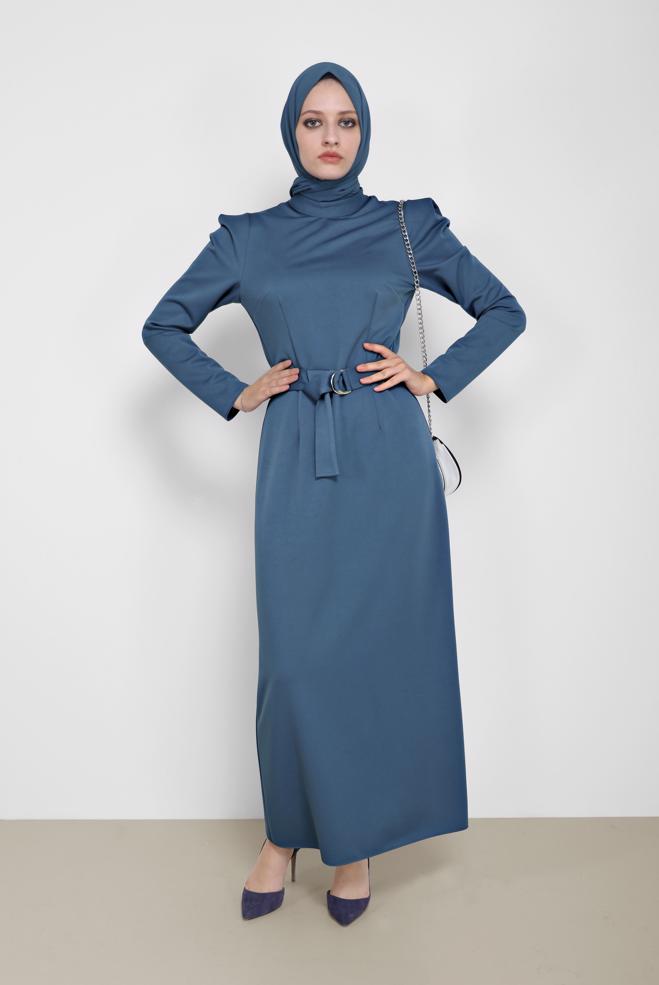 Hijab clothing  BELT DETAIL MANDARIN COLLAR DRESS 42209  - ALVİNA