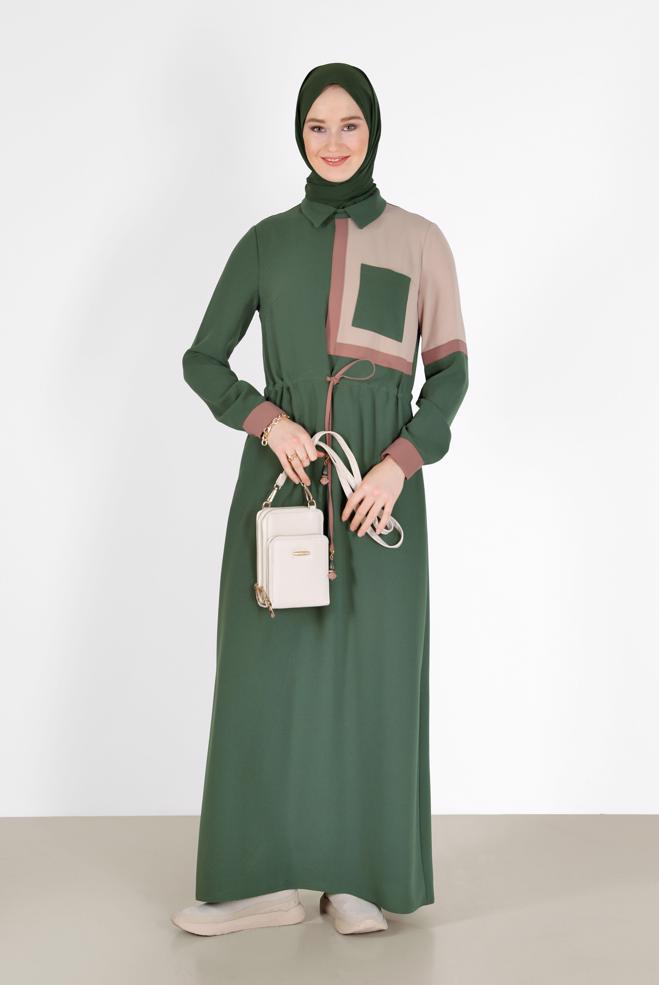 Hijab clothing  3-COLOR SMOCKING DETAIL CREPE DRESS 42219  - ALVİNA