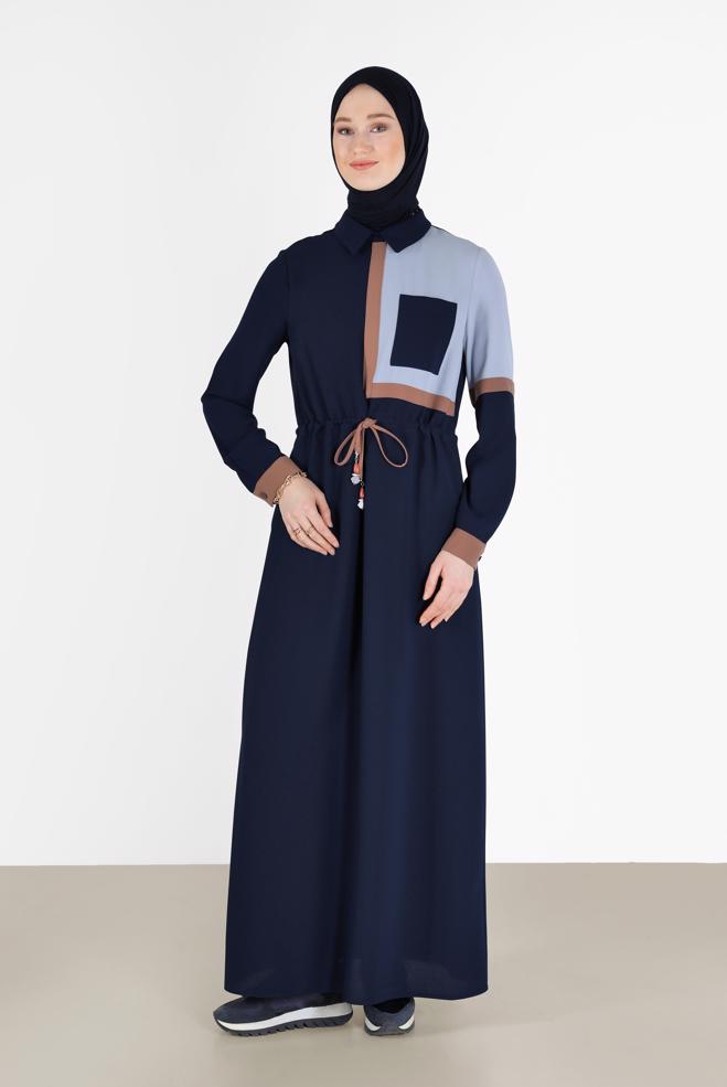 Hijab clothing  3-COLOR SMOCKING DETAIL CREPE DRESS 42219  - ALVİNA