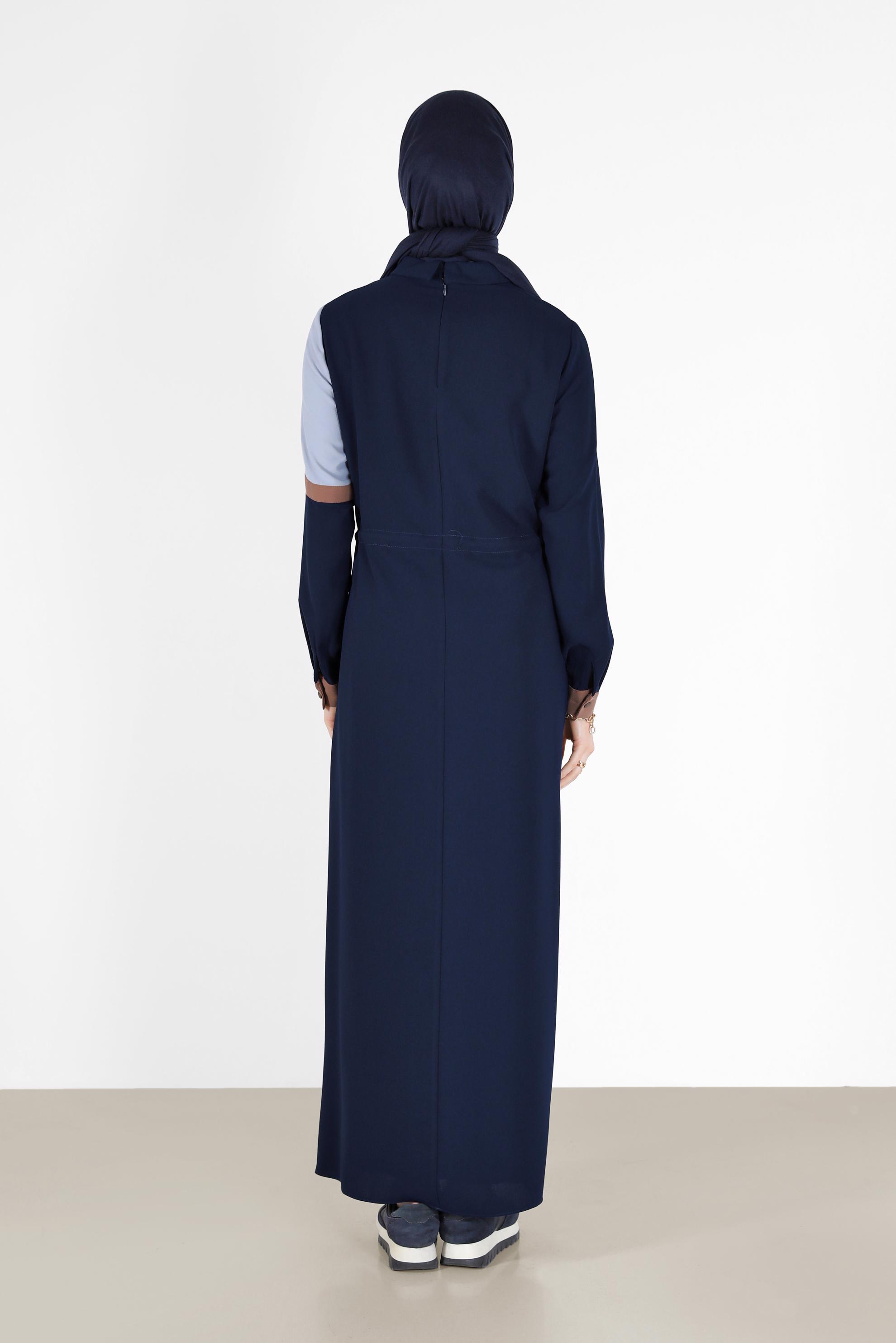 Hijab clothing NAVY BLUE 3-COLOR SMOCKING DETAIL CREPE DRESS 42219 